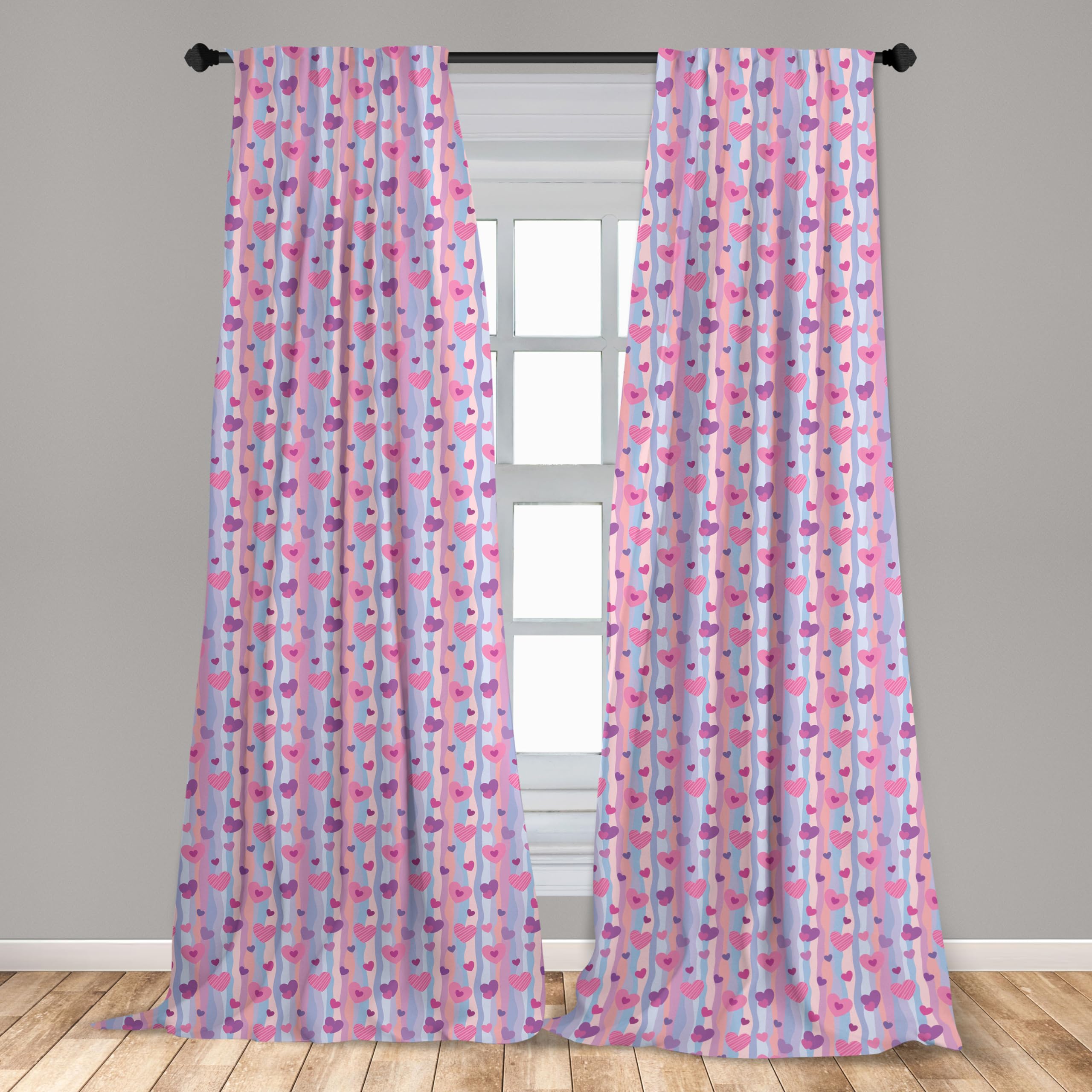 Ambesonne Romantic Love Heart Curtains - Valentine's Day Vertical Stripes Design, 2 Panel Set (28