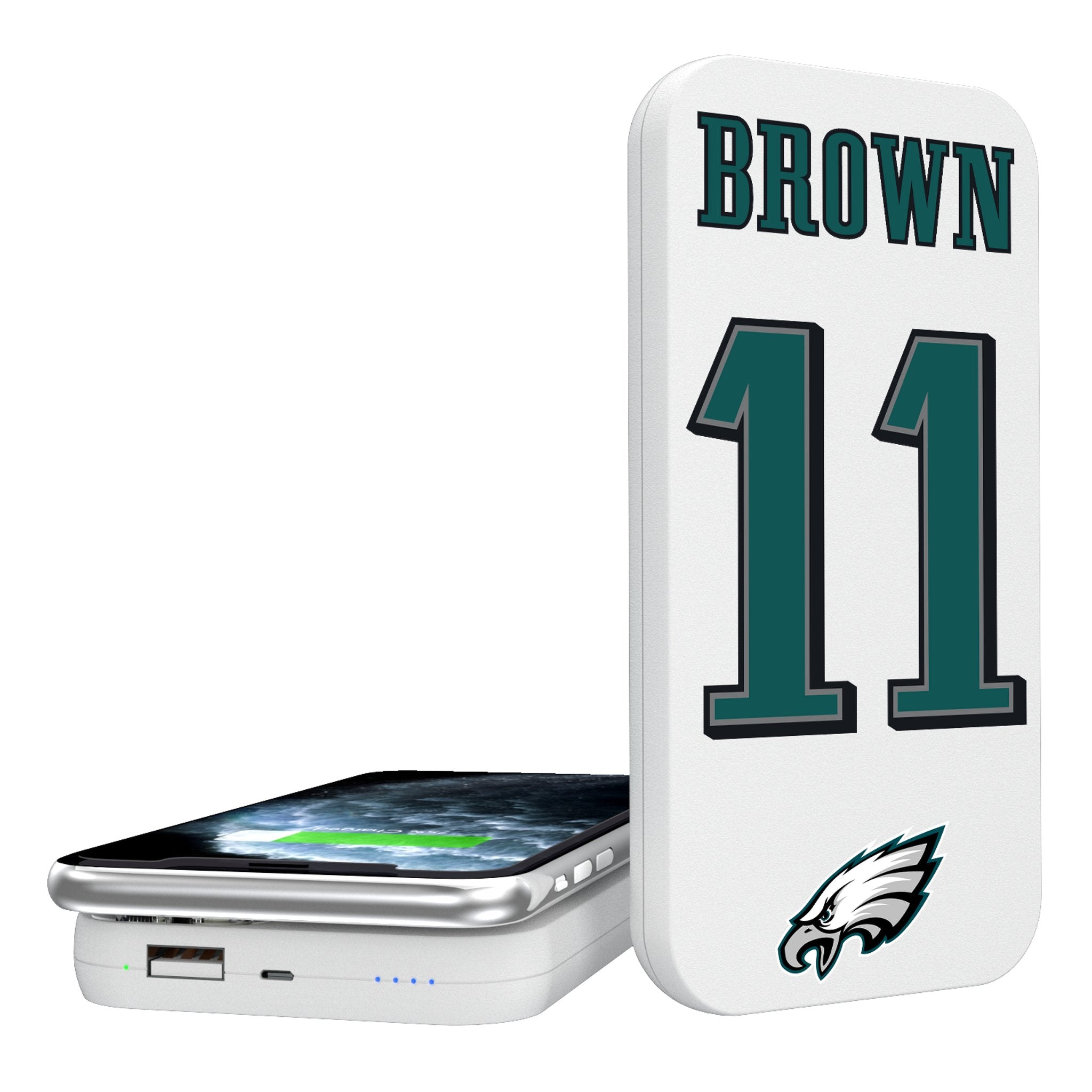 A.J. Brown Philadelphia Eagles NFL Wireless Charger 5000mAh Portable Power Bank - Fast Charging for iPhone, Samsung & AirPods - Perfect for Travel, Office & Game Day Accessories