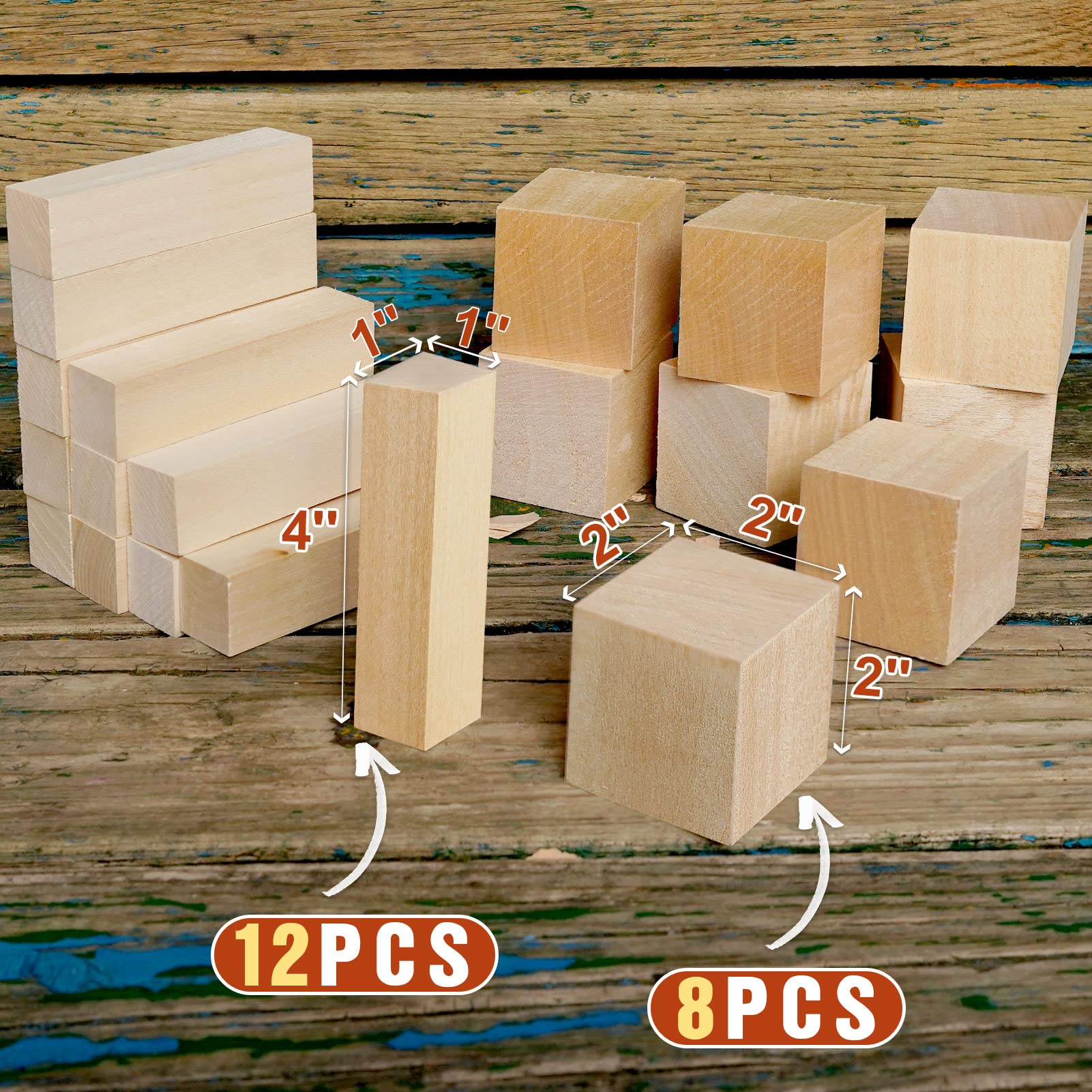 20PCS Basswood Carving Blocks - Wood Whittling Kit with 2 Sizes | Easy-to-Carve Basswood for Beginners & Professionals | Perfect for DIY Crafts, Woodworking Projects & Hobby Carving