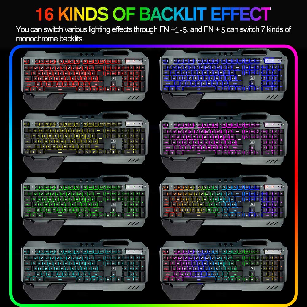 Wireless Gaming Keyboard and Mouse Combo with RGB Backlit, Rechargeable 3800mAh Battery, Metal Panel & Removable Wrist Rest - Includes RGB Gaming Mousepad (32.5x12inch) for PC, Mac, PS4, PS5 - Perfect for Gaming, Office Work & Streaming Setup
