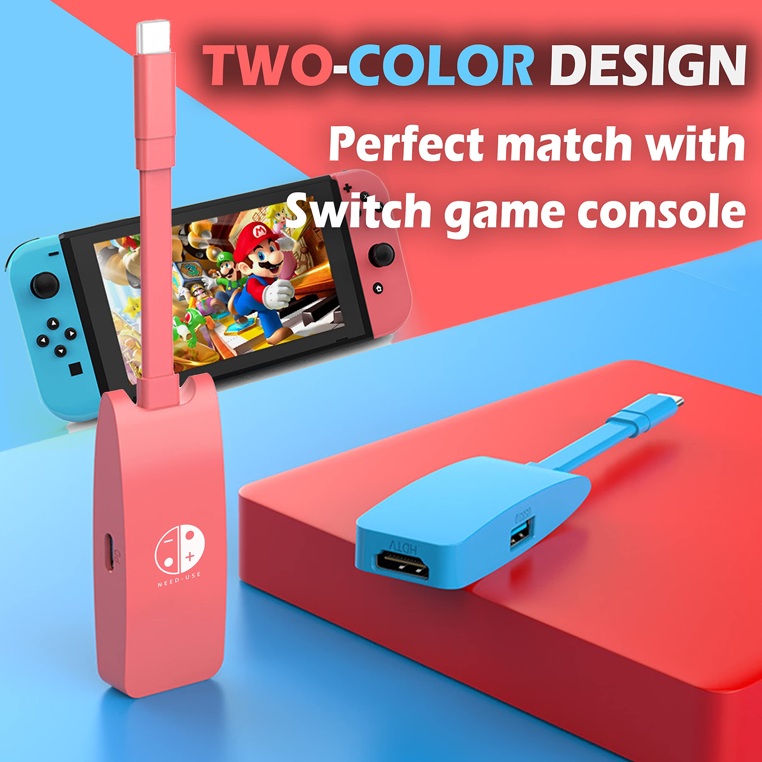 Nintendo Switch HDMI Dock Adapter - Mini Portable USB-C to 4K HDMI TV Dock with Charging for Switch/Switch OLED | Travel-Friendly Docking Station for Laptop, Tablet & Phone | Perfect for Gaming on TV, Office Work & Travel Use