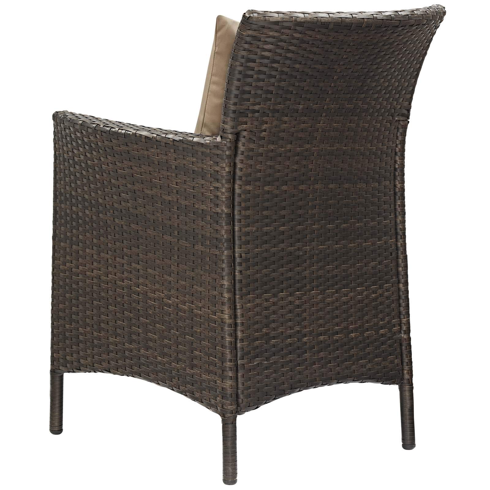 Modern Contemporary Outdoor Patio Dining Chair - Rattan Wicker Armchair for Balcony, Garden & Side Seating - Brown - Perfect for Backyard Relaxation, Poolside Lounging & Alfresco Dining