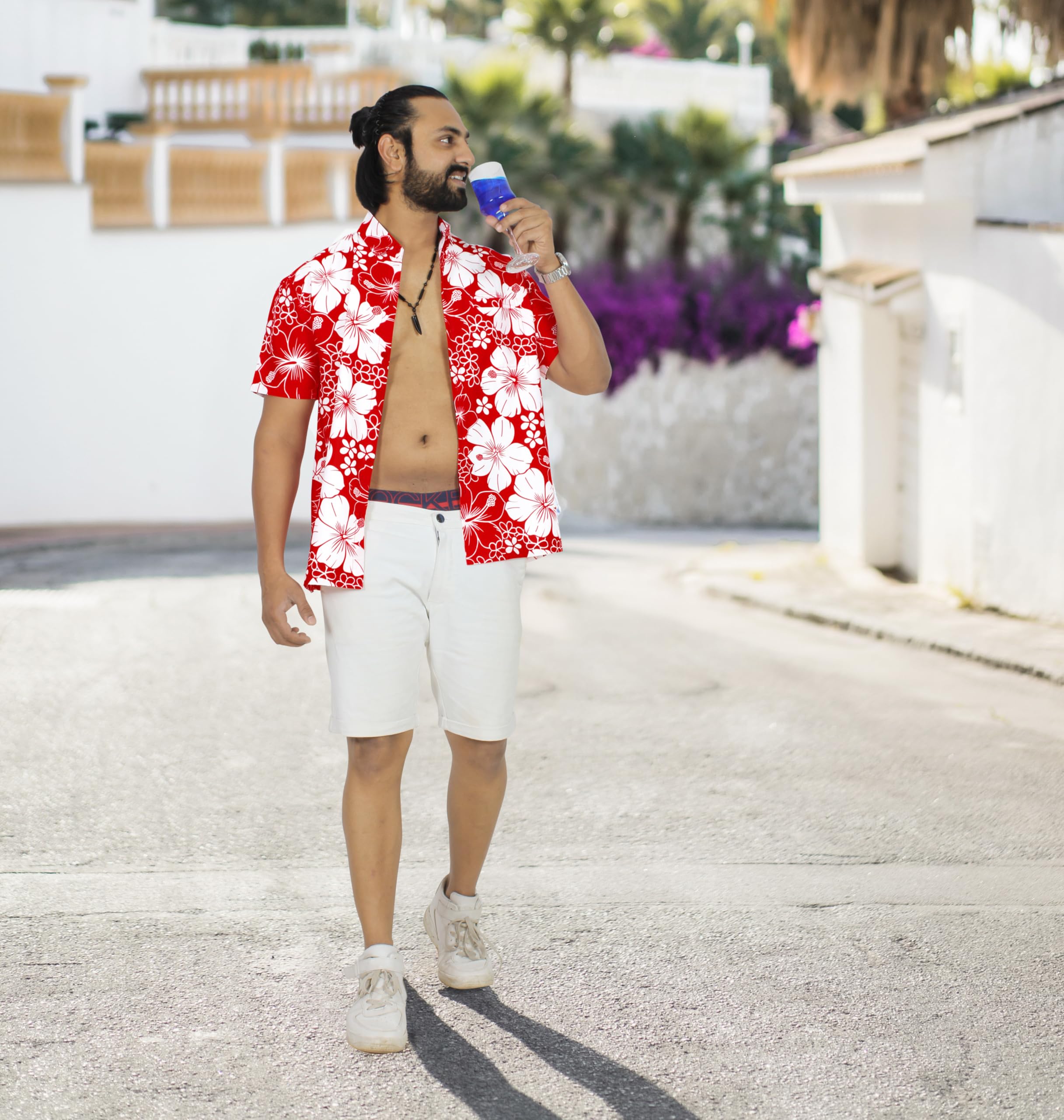LA LEELA Men's Hawaiian Shirt Short Sleeve Button Down Floral Shirt - Boho Beach Vacation Shirt for Men, Casual Summer Aloha Shirt for Tropical Party, Luau, Cruise & Holiday Wear