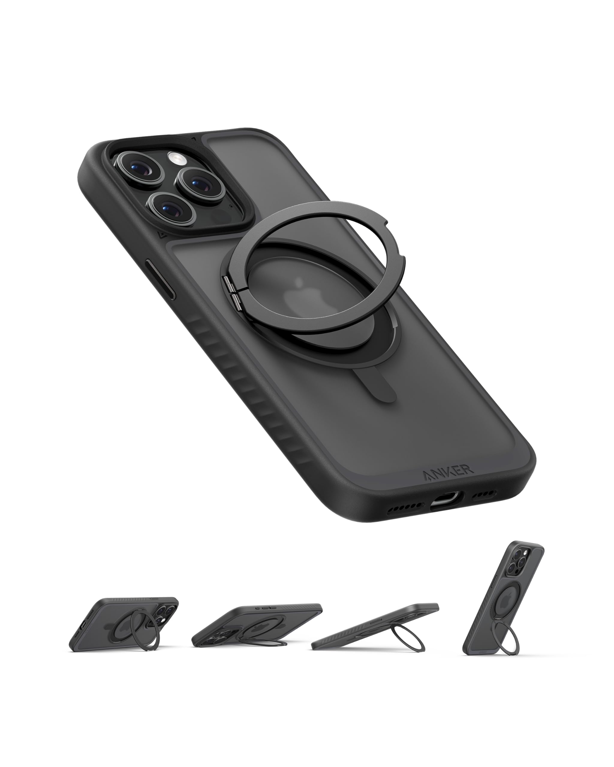 Anker Ultra Magnetic iPhone 15 Pro Case with 360° Ring Stand - Military-Grade Shockproof & MagSafe Compatible Phone Cover (Black) | Perfect for Work, Travel & Everyday Protection