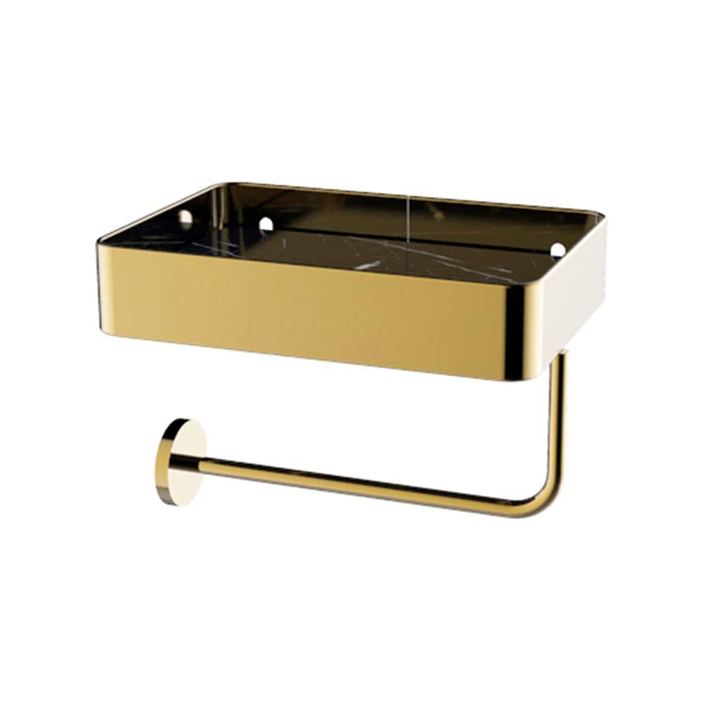 Wall Mounted Toilet Paper Holder with Phone Shelf - Gold Enclosed Waterproof Bathroom Tissue Roll Dispenser - Perfect for Small Bathrooms, RVs and Powder Rooms
