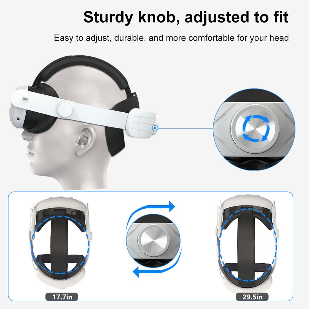 Meta Quest 3 Head Strap - Adjustable Comfortable VR Headband with PU Sponge Pad | Ergonomic Design Reduces Face Pressure | Perfect for Gaming, VR Experiences & Extended Play Sessions
