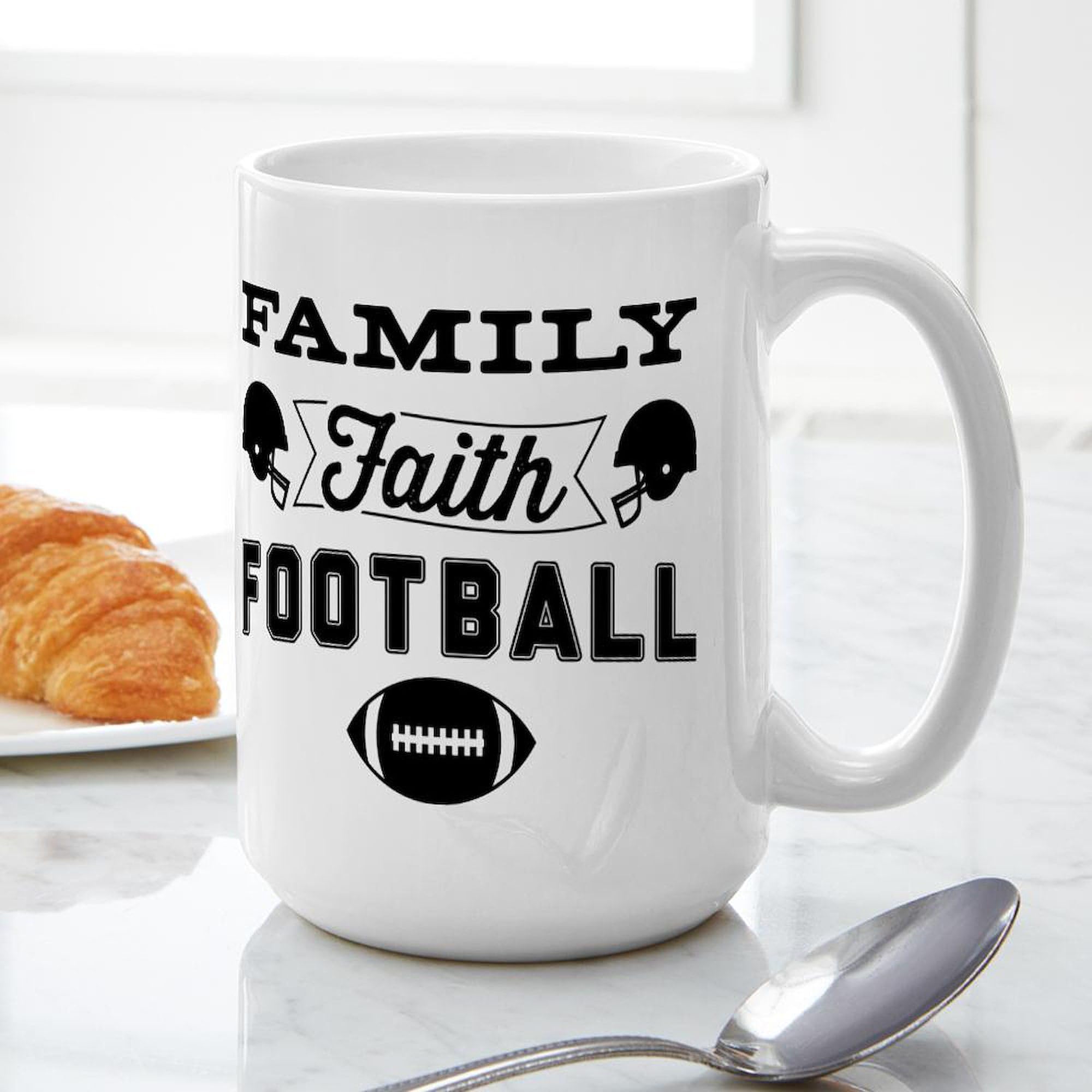 Family Faith Football 15 oz (444 ml) Ceramic Coffee Mug - Perfect for Gifts, Home & Office Use, Game Day, Church Events