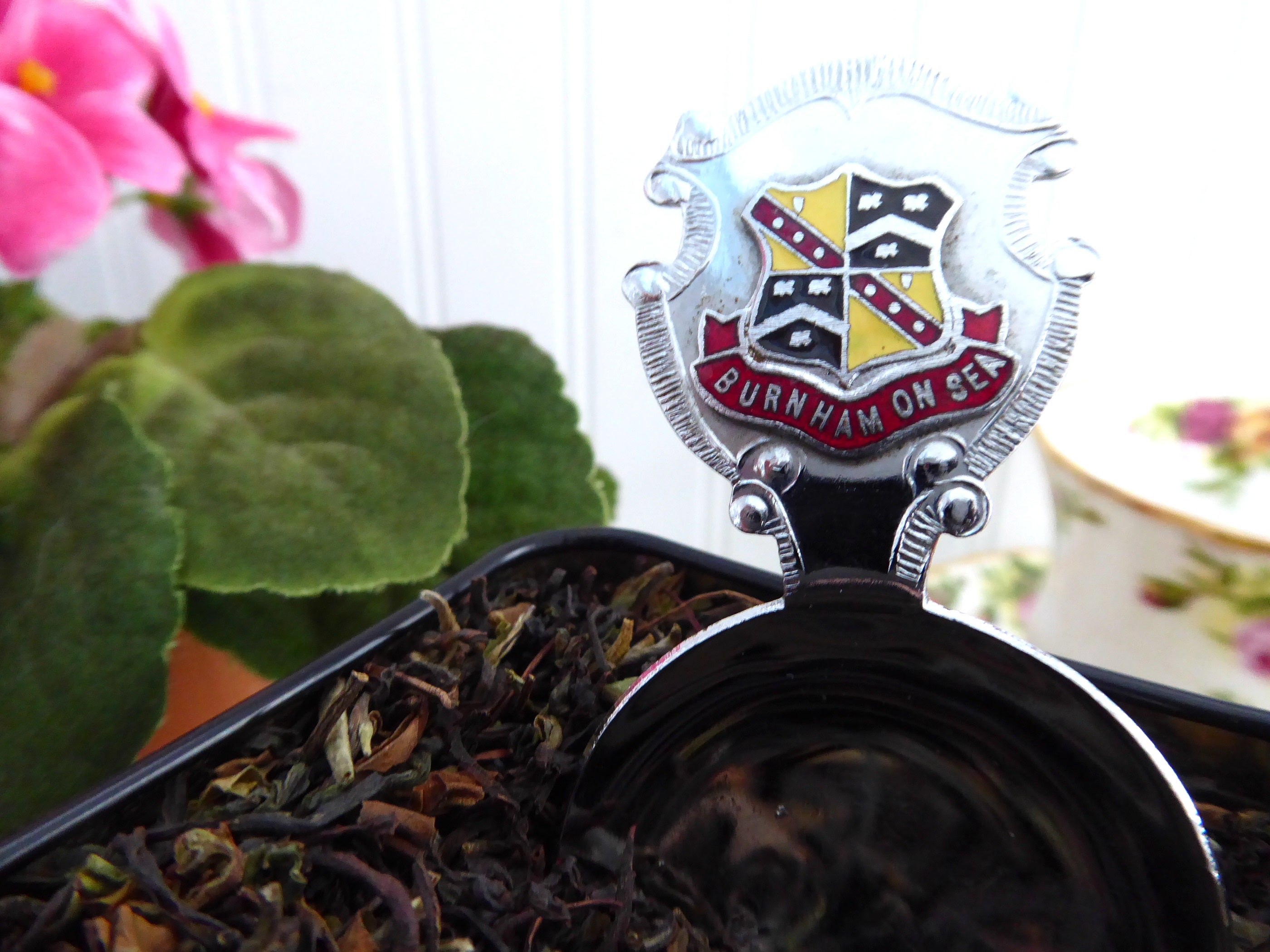 Vintage 1930s Chrome Enamel Tea Scoop - Tea Caddy Spoon from Burnham On Sea - Perfect for Measuring Loose Leaf Tea & Displaying as Collectible Souvenir