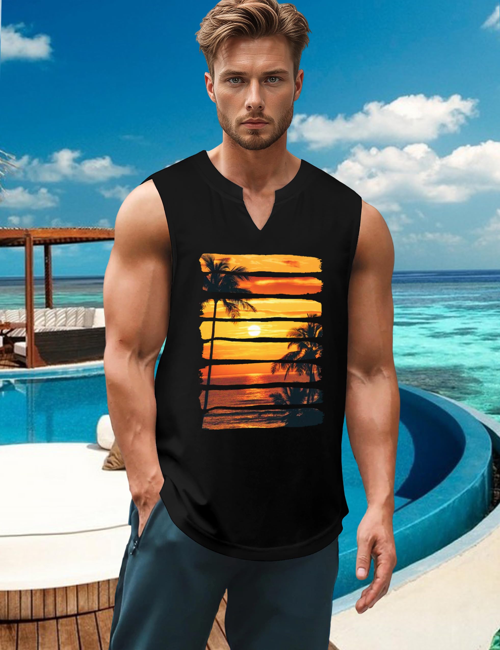 Men's Graphic Print Sleeveless V-Neck Tank Top - Letter Design Muscle Shirt for Workout, Gym, and Summer Outdoor Activities