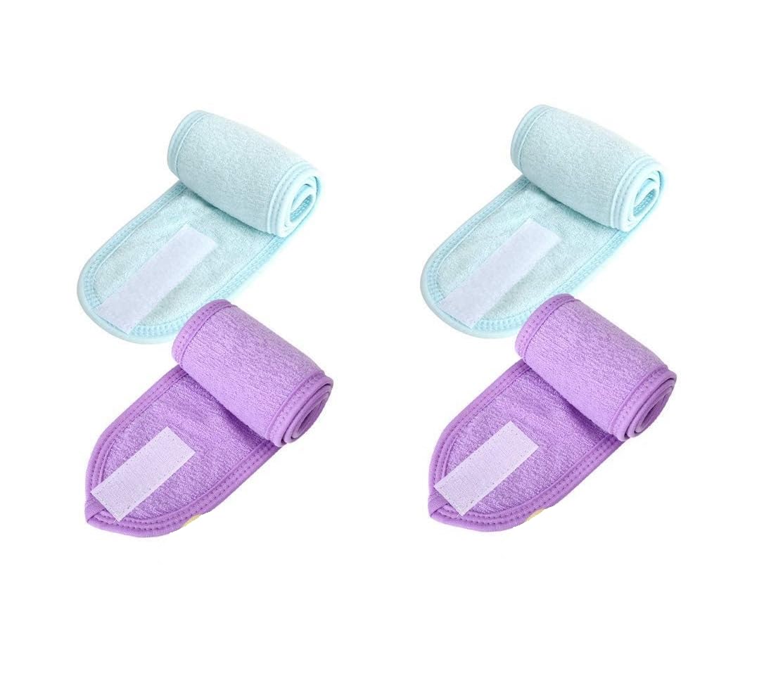 ZAUKY Adjustable Premium Cotton Facial Headbands for Women & Men - Soft Stretchable Headband for Skincare, Spa, Makeup & Hair Styling (4-Pack, Multicolor) - Perfect for Daily Use, Beauty Routine & Relaxation