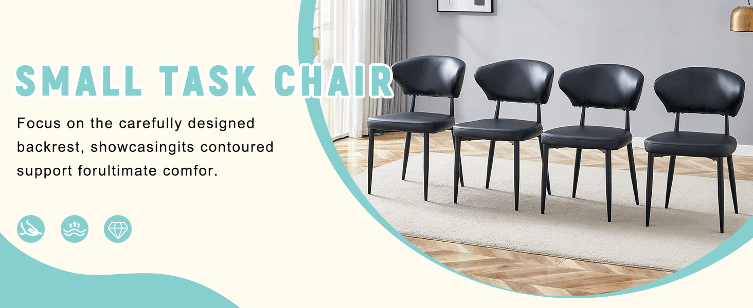 Black & White Minimalist Ergonomic Dining Chairs - Set of 4 with Curved Backrest for Comfort - Modern Home & Office Seating Solution - Perfect for Dining Rooms, Kitchens, and Small Spaces
