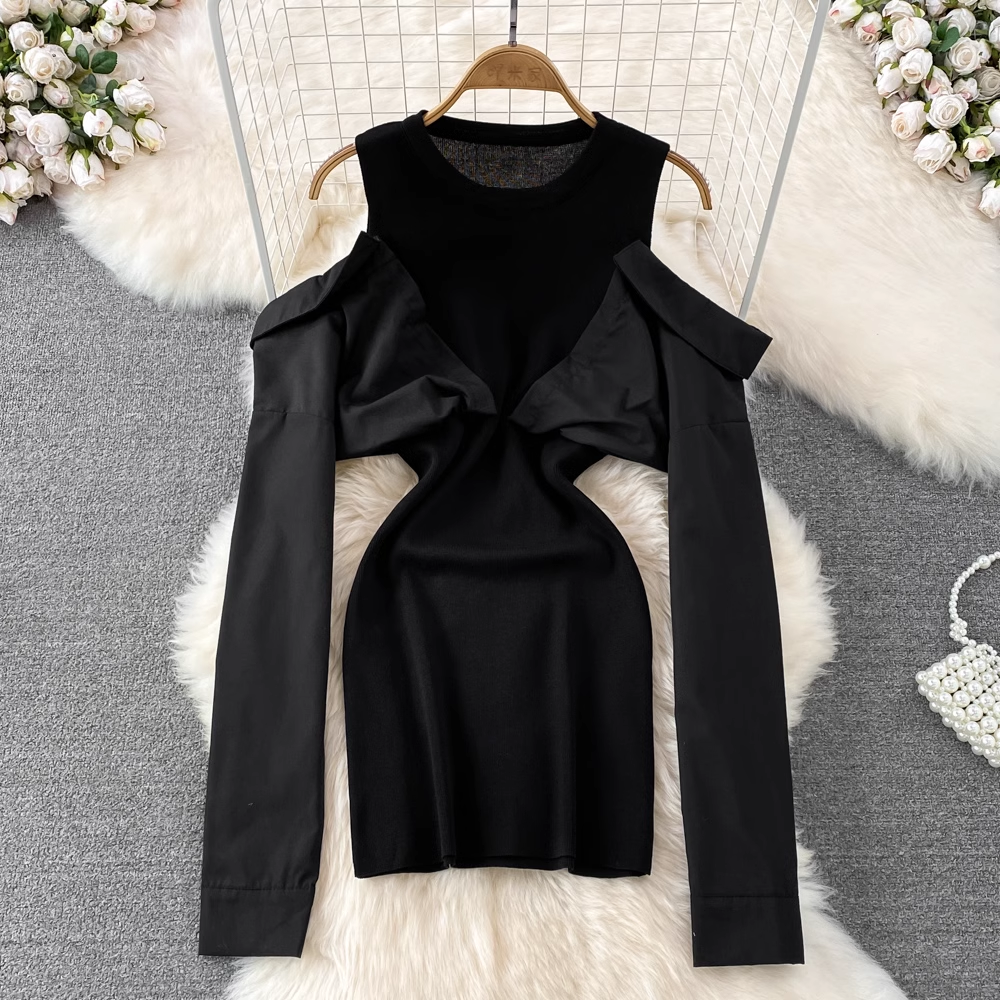 Women's Autumn Knit Long Sleeve Round Neck Shirt with Matching Short Skirt Set - Casual Fall Outfit for Work, Dating & Weekend Wear