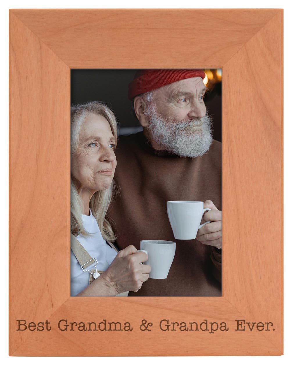 Best Grandma & Grandpa Gifts - Natural Wood Engraved 4x6 Portrait Picture Frame - Personalized Family Photo Display - Perfect for Anniversaries, Birthdays & Home Decor