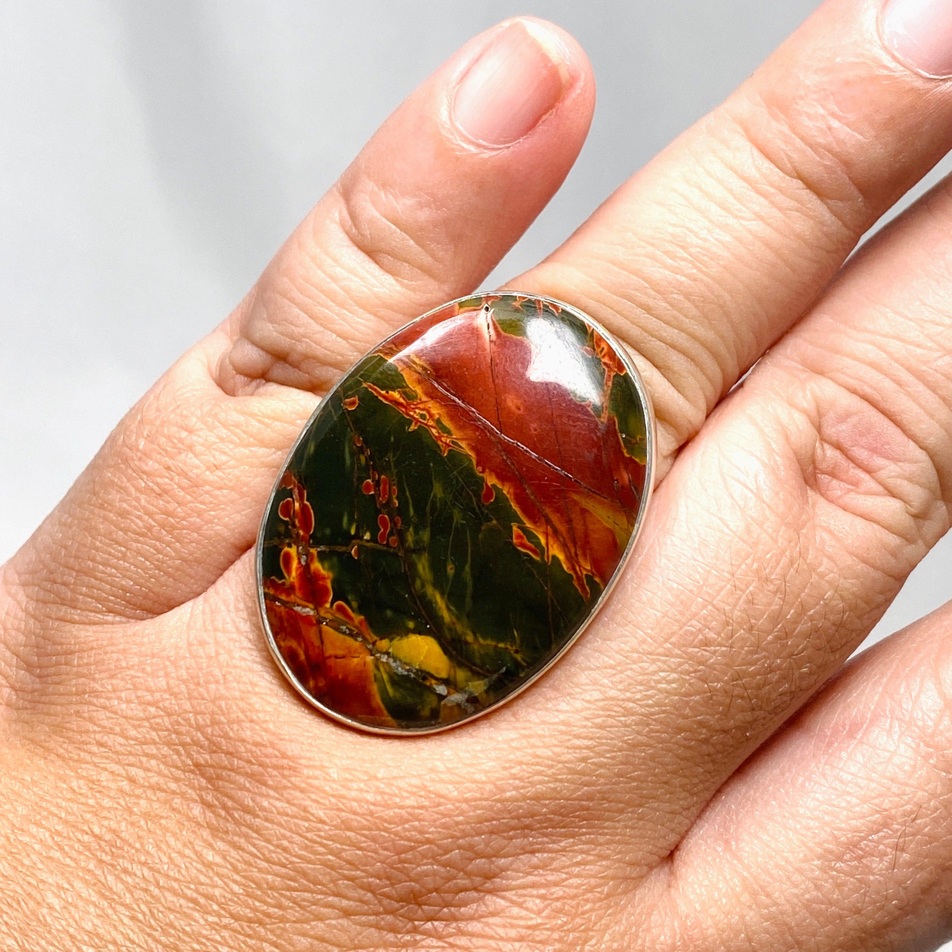 Natural Cherry Creek Jasper Oval Ring - Size 11 Sterling Silver Jewelry KRGJ1604 | Boho Chic Accessories for Women, Gift for Her, Everyday Wear & Special Occasions