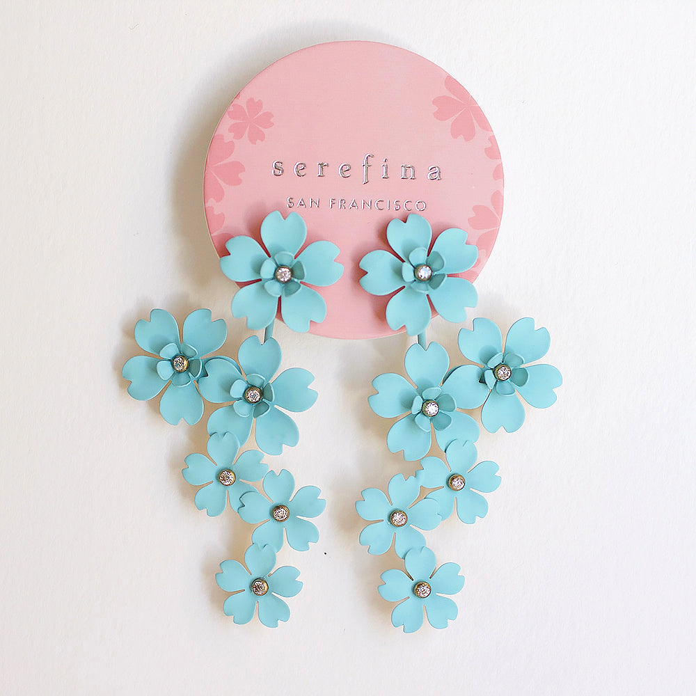 Turquoise Cherry Blossom Statement Earrings for Women - Front & Back Dangle Design - Perfect for Weddings, Parties & Special Occasions
