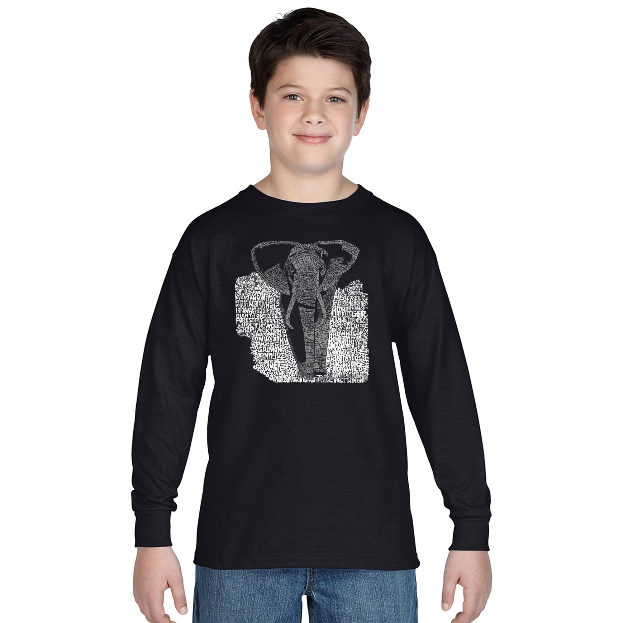 LA POP ART Boys' Long Sleeve Graphic T-Shirt with Elephant Design - Trendy Casual Wear for School, Playdates & Family Outings