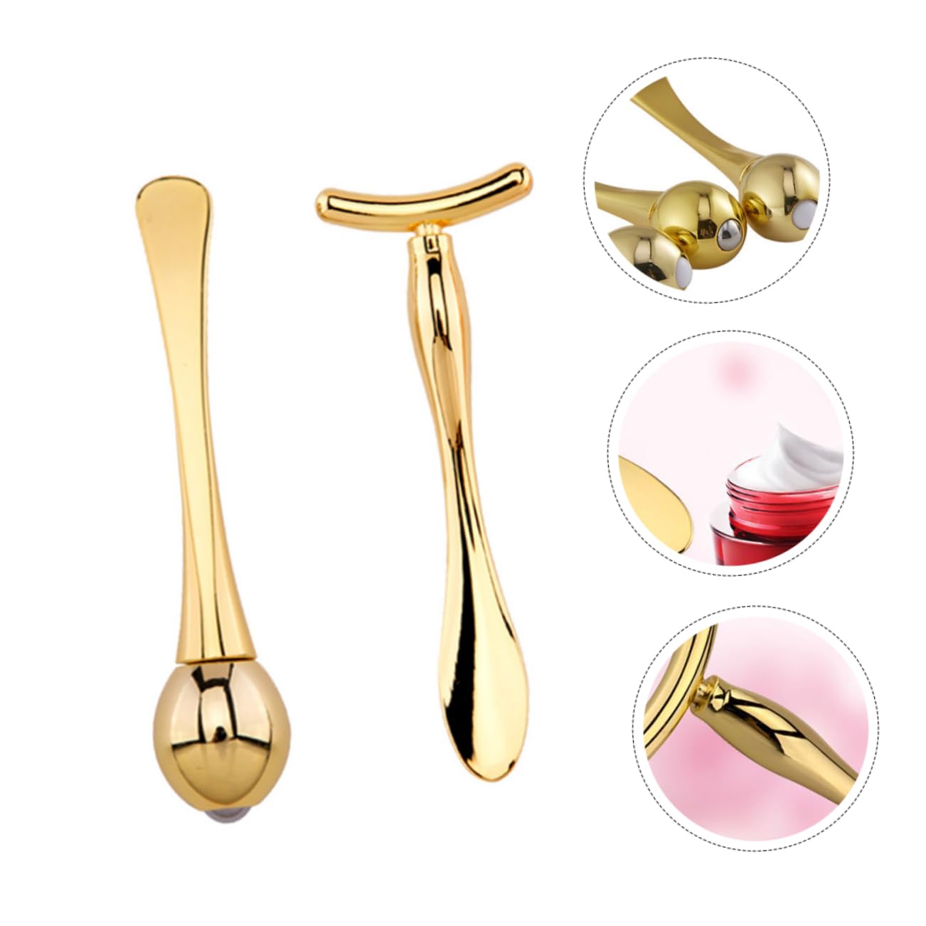 2 Sets Eye Massage Roller Head T-bar Set - Professional Skincare Tools for Puffiness & Dark Circles Relief - Perfect for Facial Massage, Makeup Application & Anti-Aging Routine (Home Spa & Travel Use)