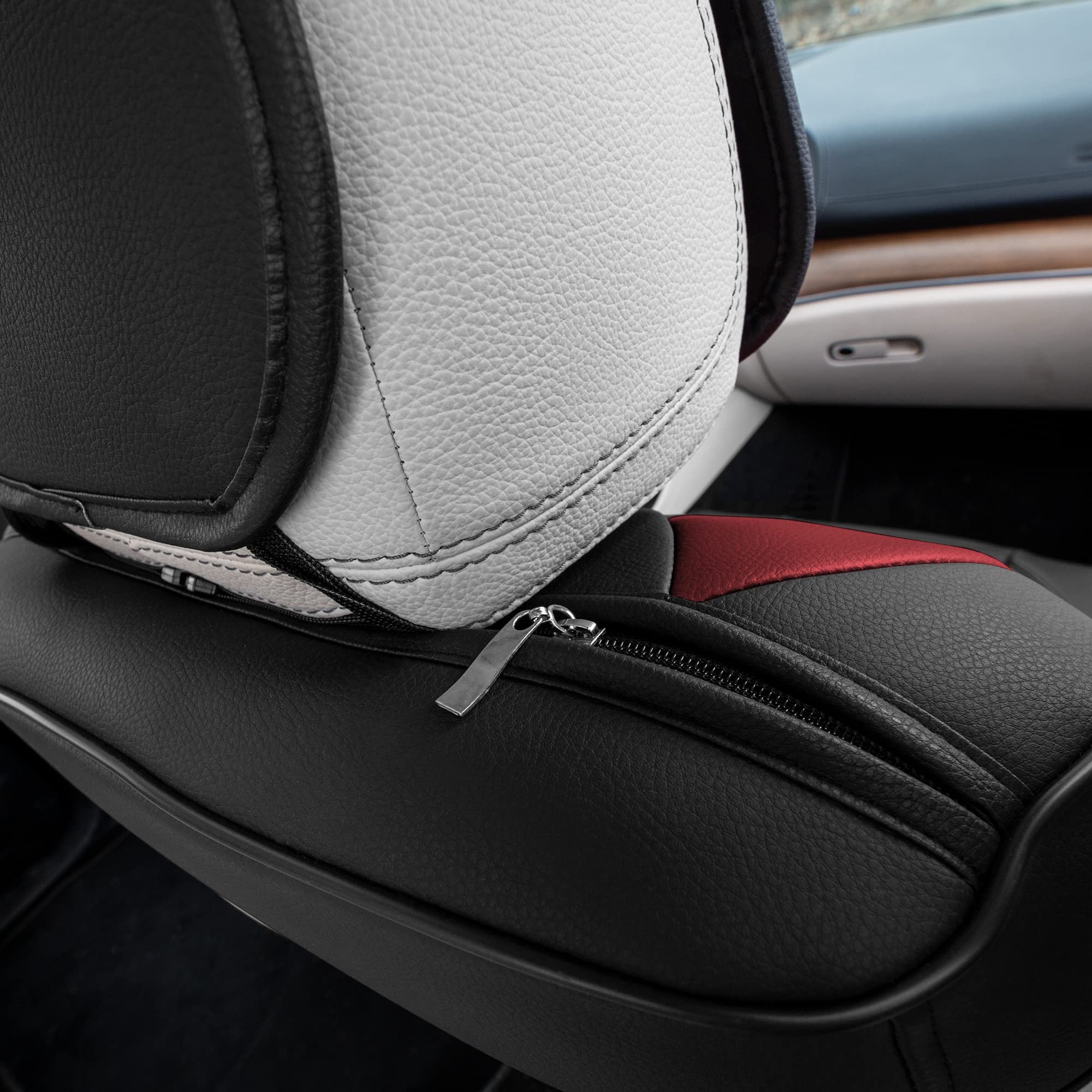 TLH Bionic70 Deluxe Faux Leather Burgundy Car Seat Covers (2-Pack) - Waterproof Universal Fit for Cars, Trucks & SUVs | Front Seat Protectors with Contrast Stitching | Perfect for Road Trips, Commuting & Pet Protection