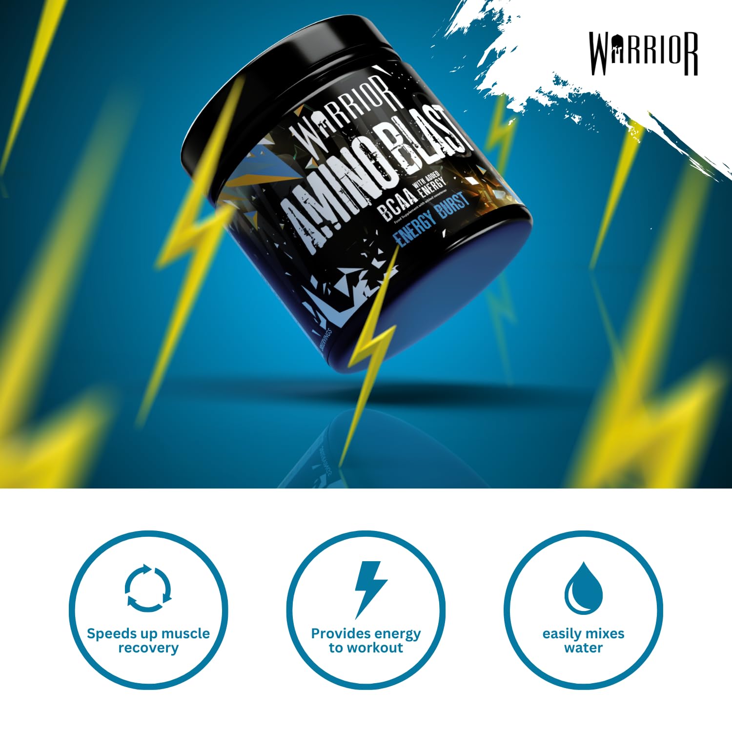 Warrior Amino Blast 270g BCAA Powder - Branched Chain Amino Acids Supplement for Workout & Recovery - Energy Drink with 30 Servings (Energy Burst) - Pre Workout & Post Workout Fuel for Athletes & Fitness Enthusiasts