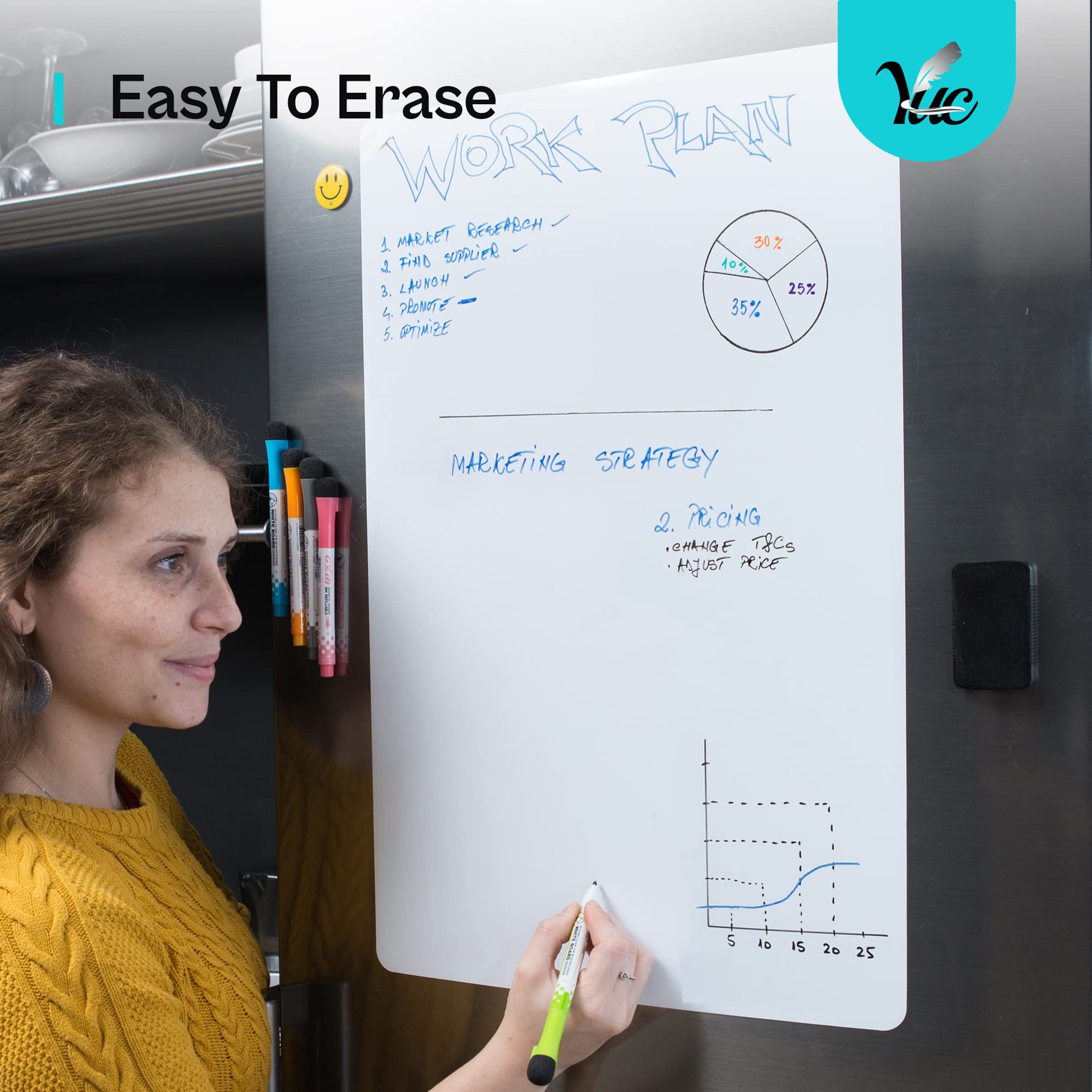 23x15 Inch Magnetic Whiteboard for Refrigerator - Dry Erase Board with Strong Magnets - Reusable Fridge Whiteboard for Kitchen, Office & Home Organization - Perfect for Grocery Lists, Reminders & Family Messages