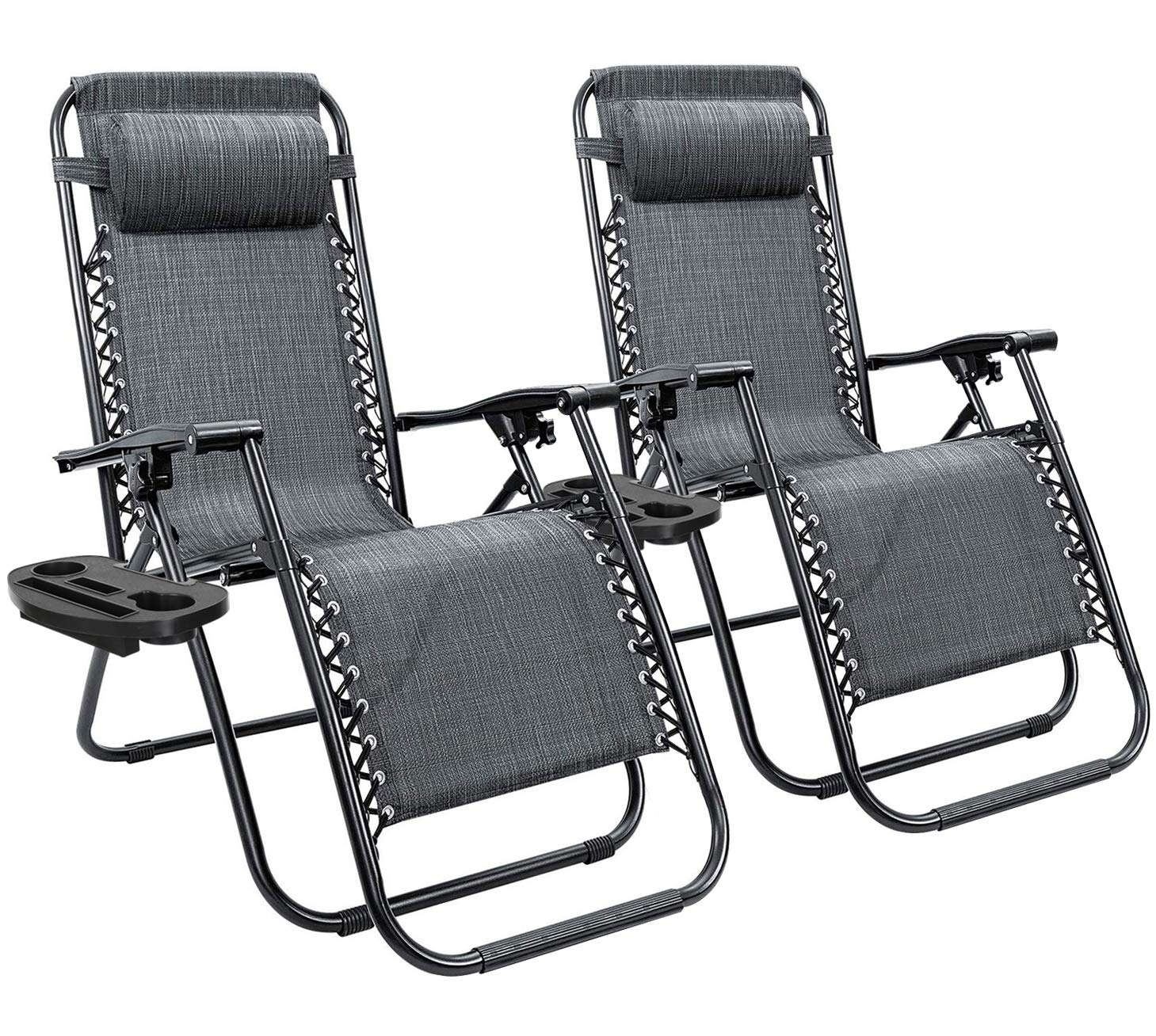 Homall Zero Gravity Reclining Chair - Adjustable Folding Outdoor Lounge Chair with Pillows for Backyard, Poolside & Beach - Patio, Camping & Relaxation - Set of 2 (Double-Gray)