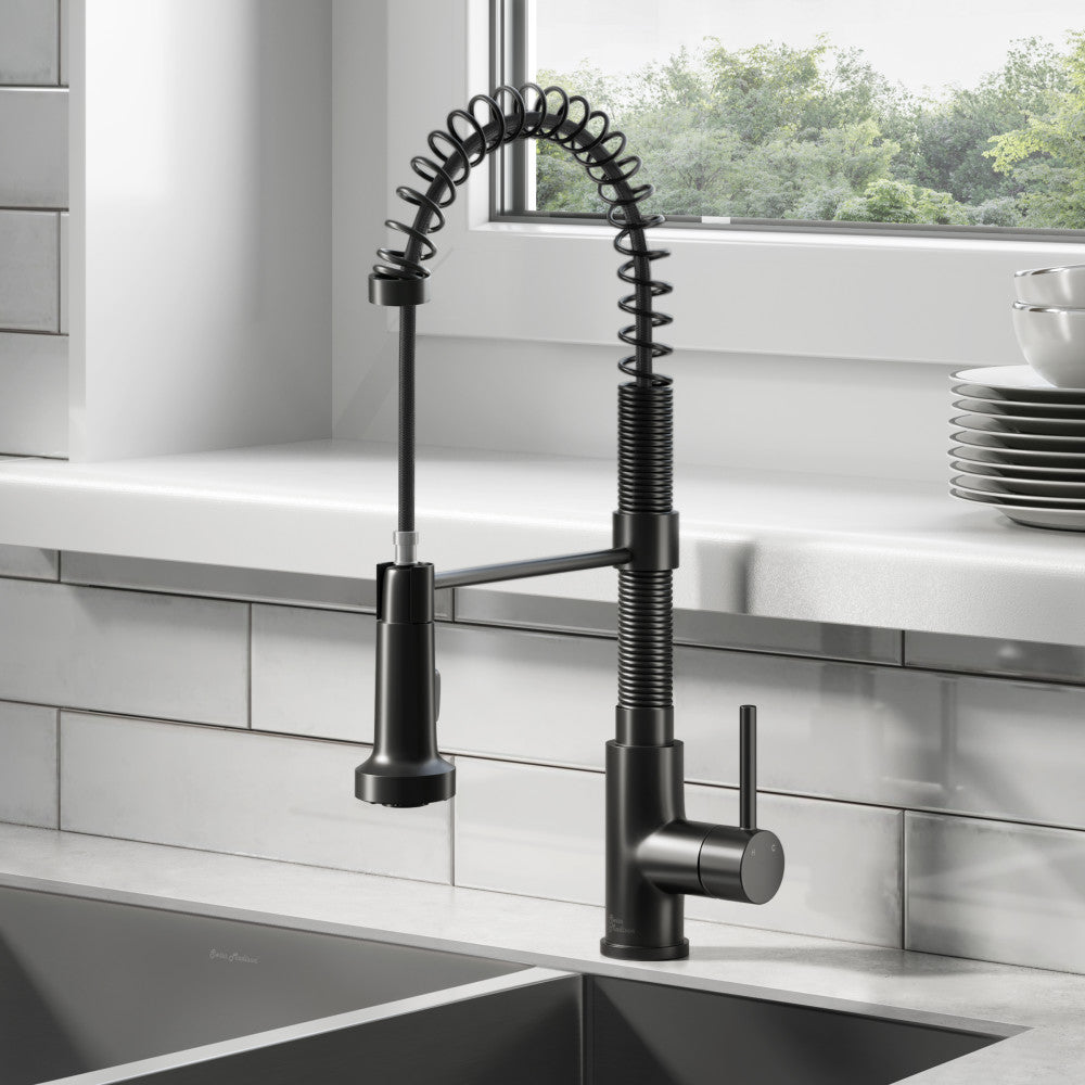 Nouvet Matte Black Single Handle Pull Down Kitchen Faucet - Modern Brushed Nickel Finish for Sink, Dishwashing & Food Prep