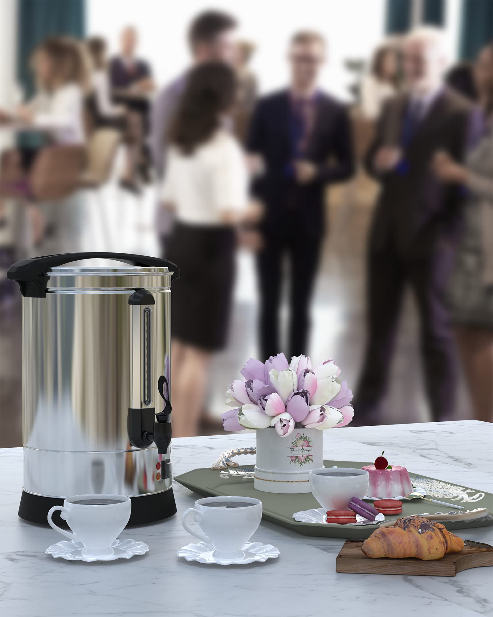 100 Cup Commercial Coffee Urn - 14L/3.7 Gal Stainless Steel Electric Coffee Maker & Hot Water Dispenser for Catering, Restaurants, Office, Church & Large Events - Perfect for Weddings, Parties & Business Use