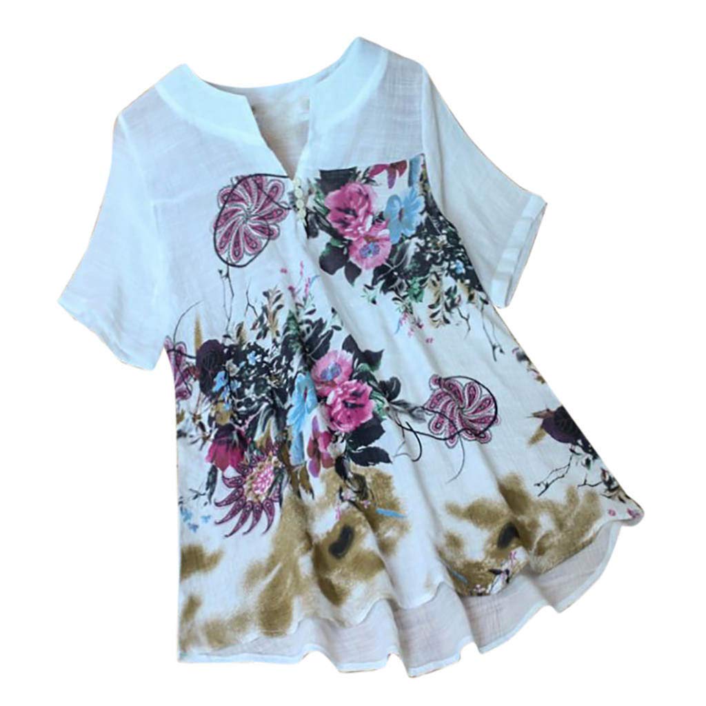 DFHYAR Women's Floral Print 3/4 Sleeve High-Low Blouse - Soft Linen Tops for Casual Wear, Office & Summer Outfits