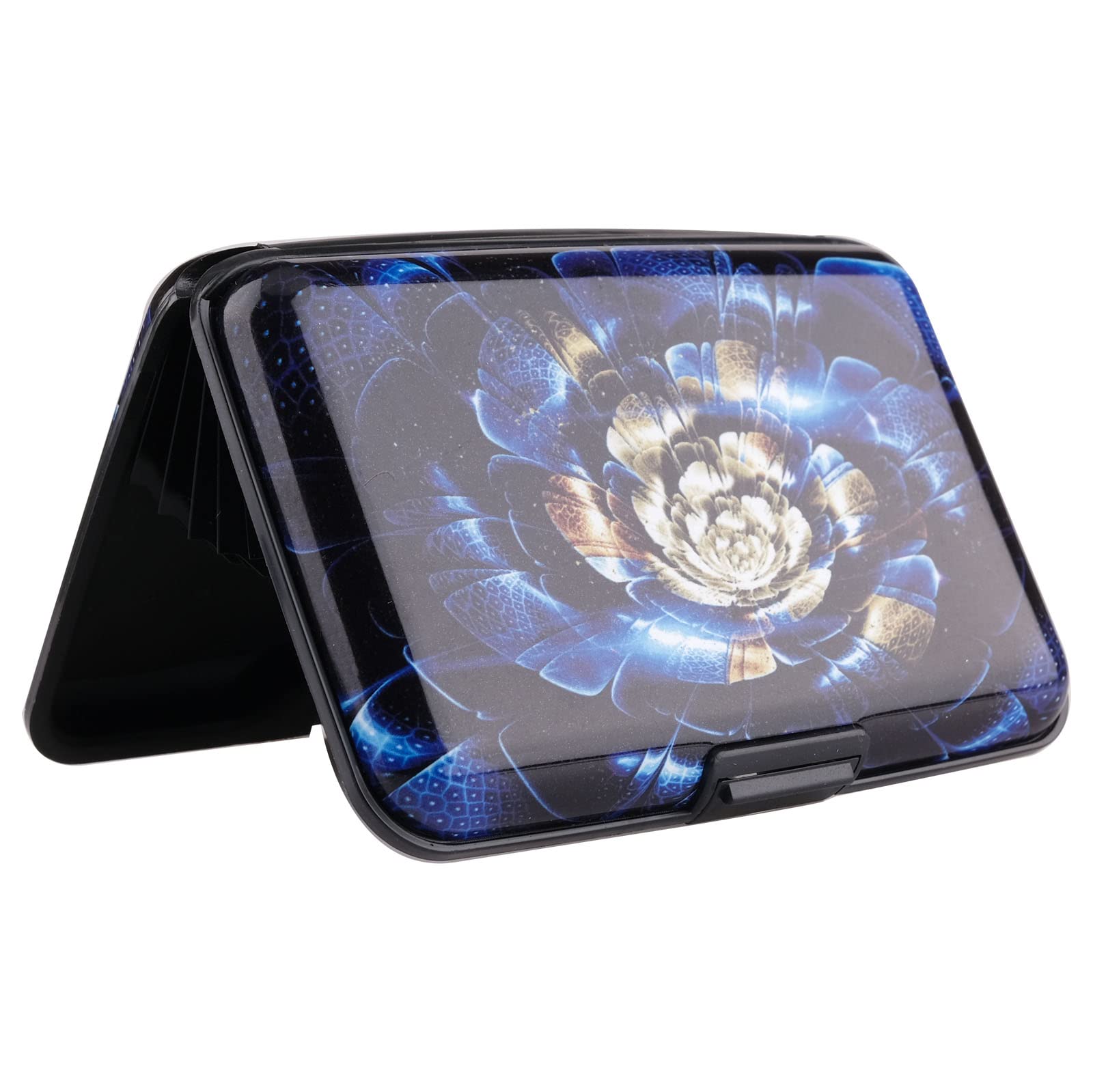 Mini Aluminum RFID Blocking Credit Card Holder - Slim Metal Wallet for Men & Women, Business & ID Cards - Blue 3D Flower Design | Perfect for Travel, Work & Everyday Use