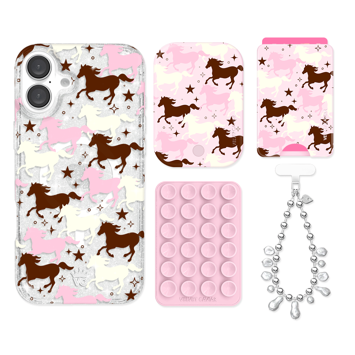Pink Pony Glitter iPhone Case with Wallet - Cute Sparkly Phone Cover for iPhone 13/14/15 Pro Max - Perfect for Girls, Teens & Women - Great for Parties, Travel & Everyday Use