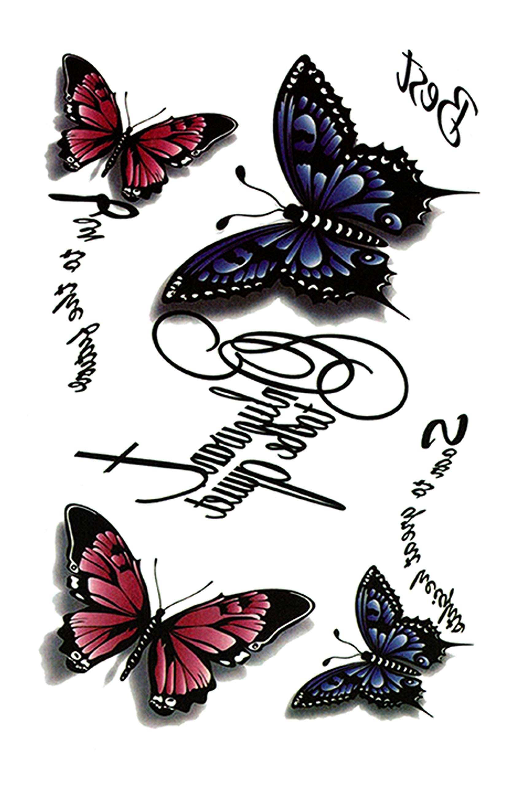 Waterproof Temporary Tattoo Stickers for Men & Women - Realistic 3D Flowers, Butterflies, Stars, Angels, Wolves & Armband Designs (19x12cm) - Perfect for Parties, Halloween, Cosplay & Body Art | TBS-8028