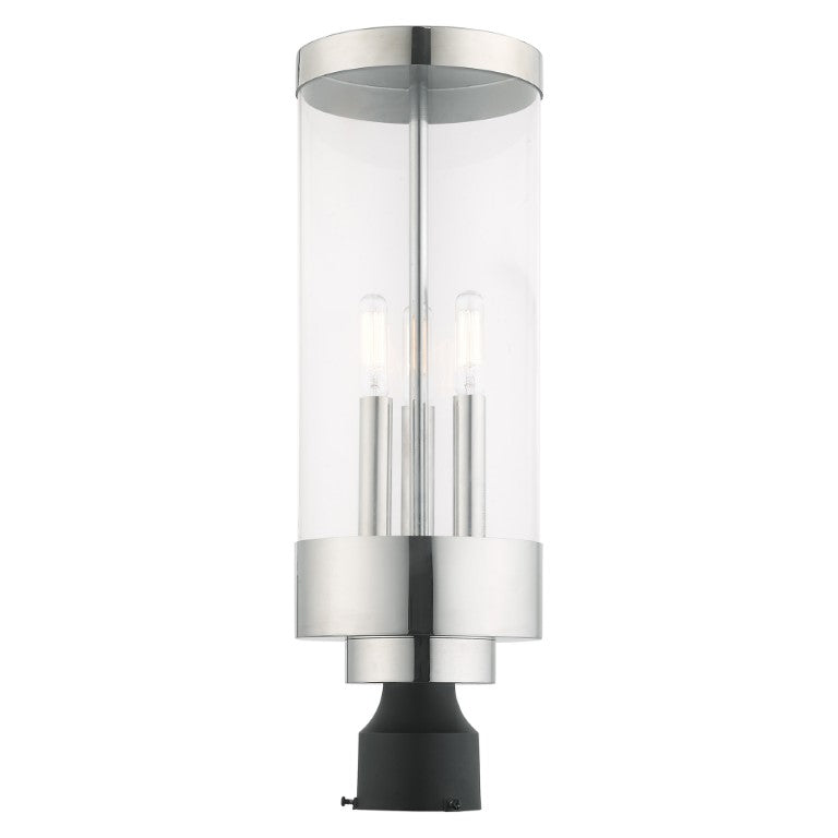 Premium Hillcrest Candelabra Base Light Bulb Socket - Large Outdoor Post Top Lantern with Stainless Steel, Clear Glass & Polished Chrome Finish (120V) - Perfect for Garden Lighting, Exterior Posts, Patios & Pathway Illumination