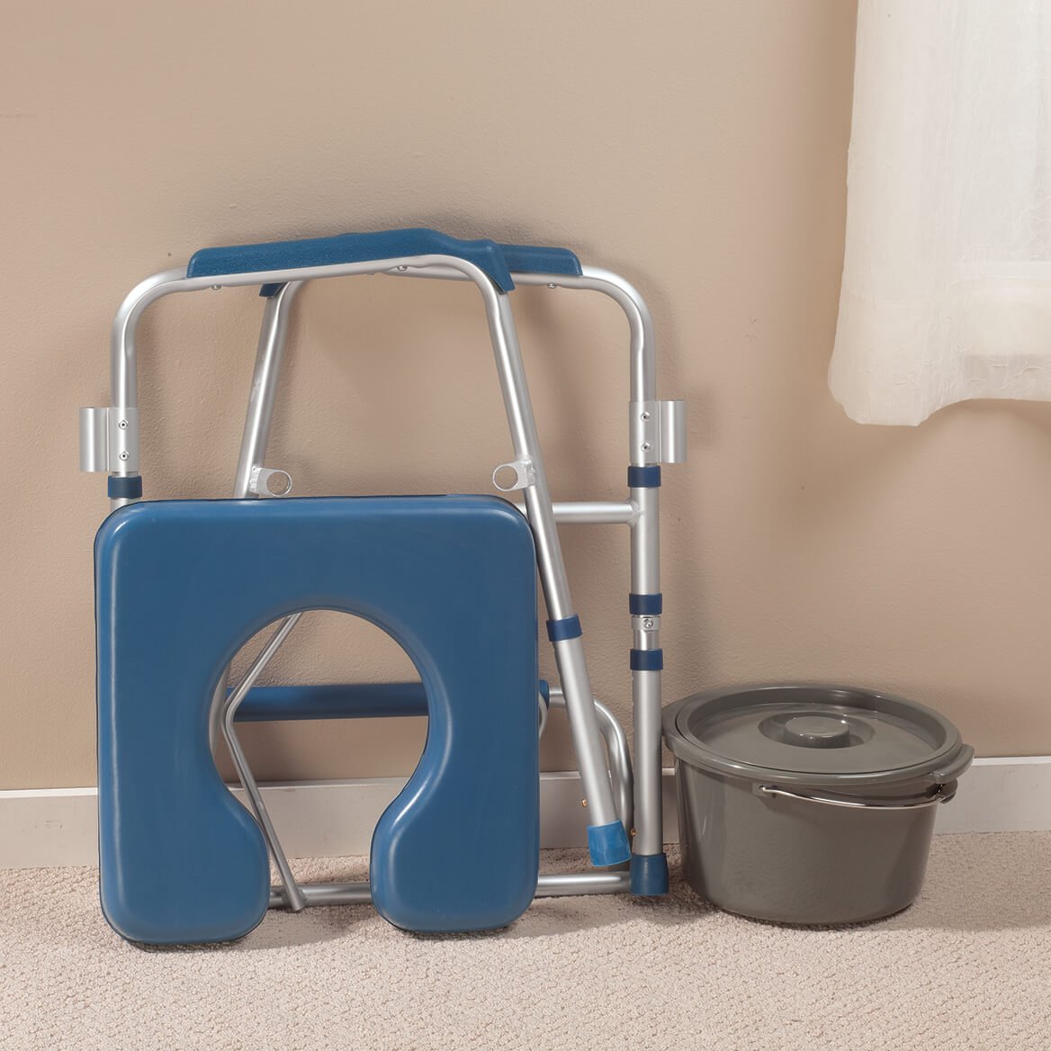Portable Folding Commode Chair with Padded Seat - Adjustable Height Bedside Toilet for Elderly & Disabled - Ideal for Home Care, Hospital Use & Travel