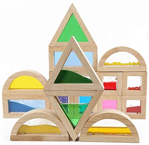 16-Piece Large Wooden Building Blocks for Toddlers - Rainbow Geometry Sensory Stacking Construction Toys | Educational Preschool Learning Toys for Boys & Girls | Perfect for Daycare, Homeschool & Playroom Activities