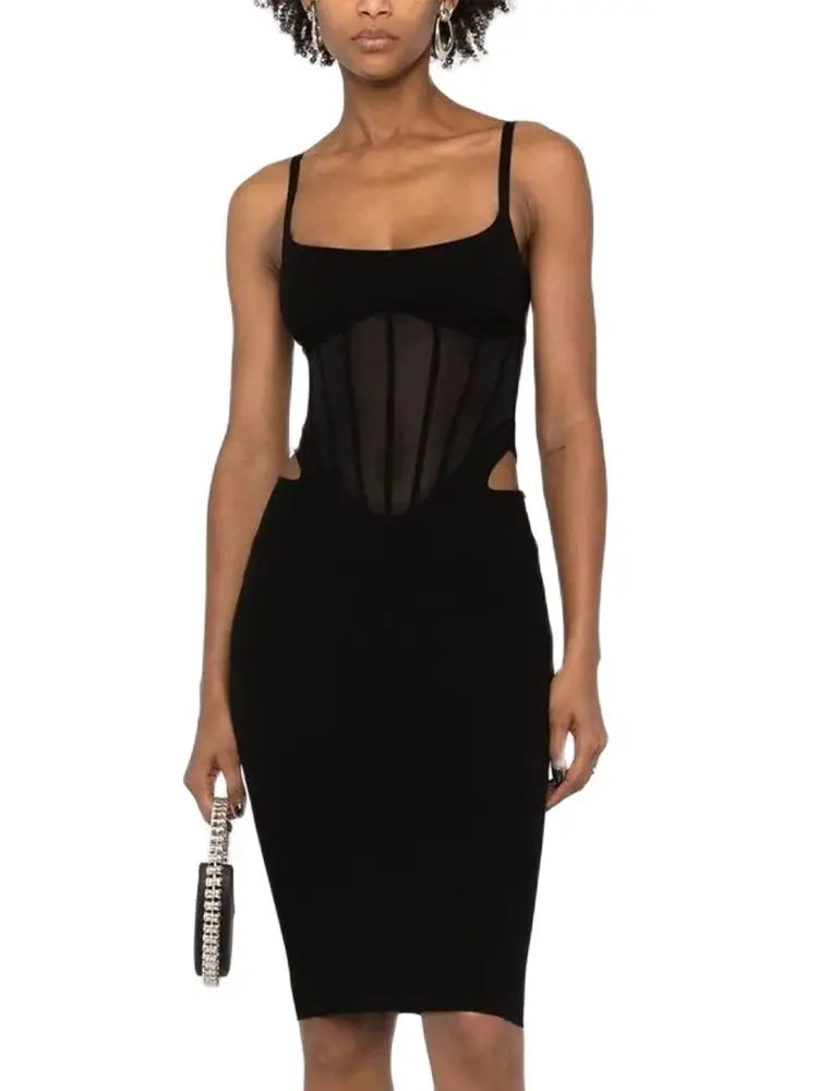 **Ailigou Women's Sexy Sleeveless Bandage Midi Dress - Tight Fit, Hollow Lace Design, Elegant Club & Party Wear for Summer Nights**