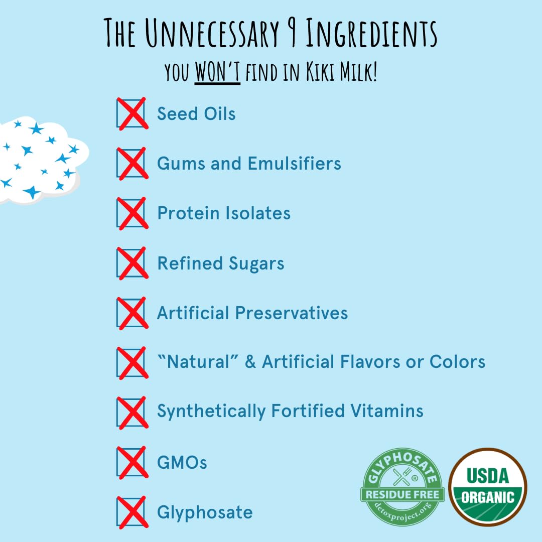 Organic Chocolate Kiki Plant-Based Milk - Rich in Calcium & Magnesium - Gluten, Gum, GMO, Dairy, Soy & Glyphosate Free - Shelf-Stable (32oz, 6-Pack) - Perfect for Smoothies, Baking & Healthy Breakfasts