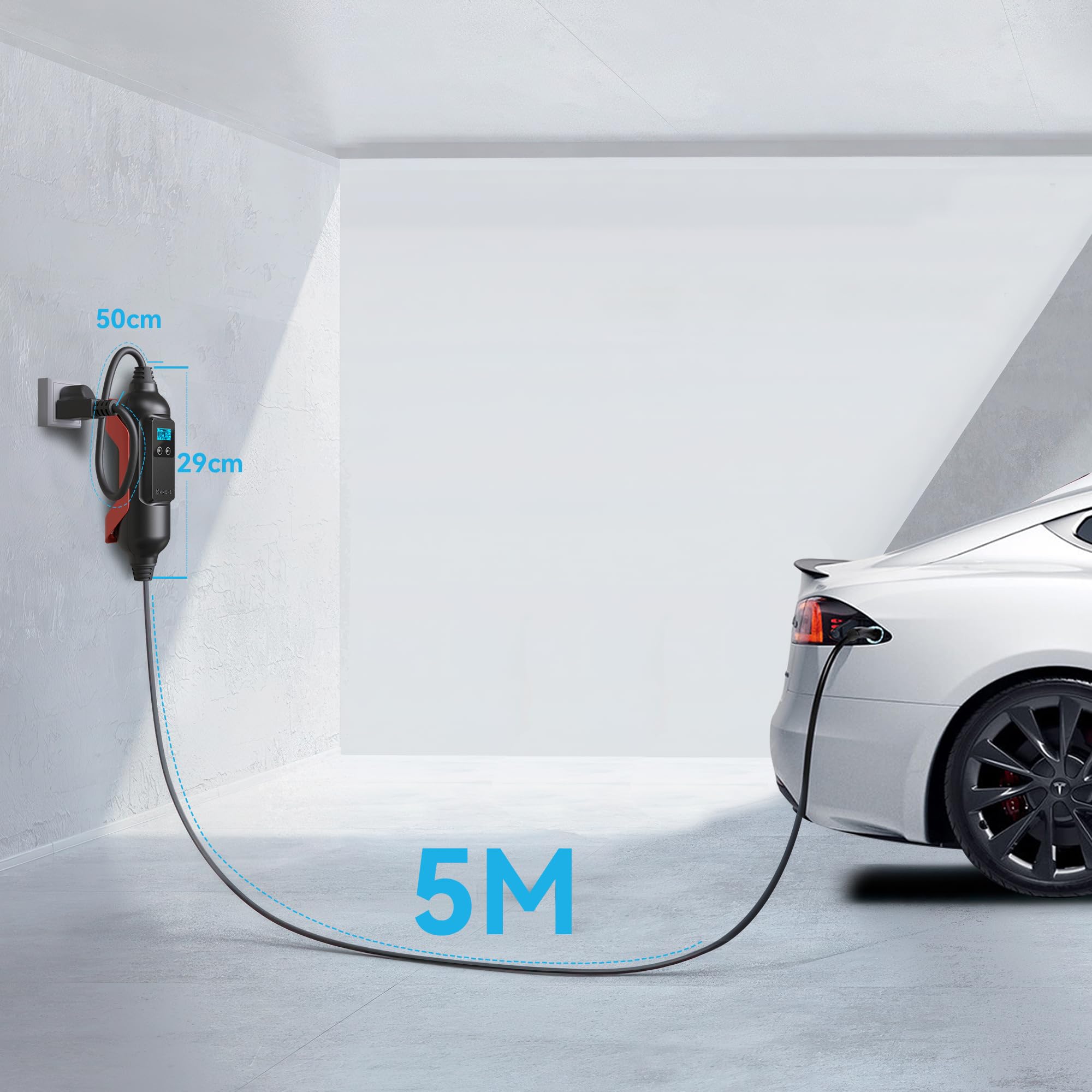 Level 1 EV Charger for Tesla - 110V 16A NEMA 5-15 Plug Portable Electric Vehicle Charger with APP Control | Compatible with Tesla Model Y/3/S/X | Home & Travel Charging Solution