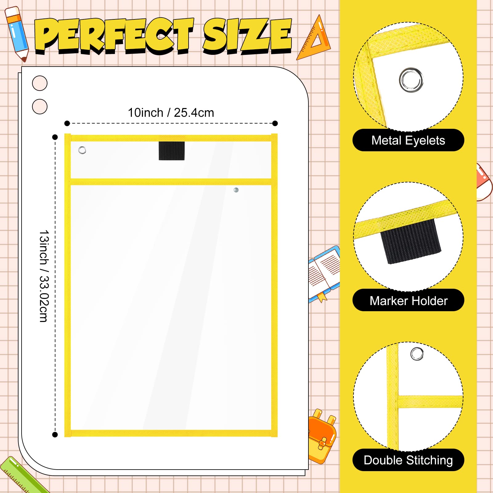80 Pack Dry Erase Pockets 10x14 Inch - Reusable Plastic Sleeves, Sheet Protectors & Ticket Holders for Classroom, Office & Home - Perfect for Teachers, Students & Work Organization (Whiteboard Accessories, Learning Tools, Document Storage)