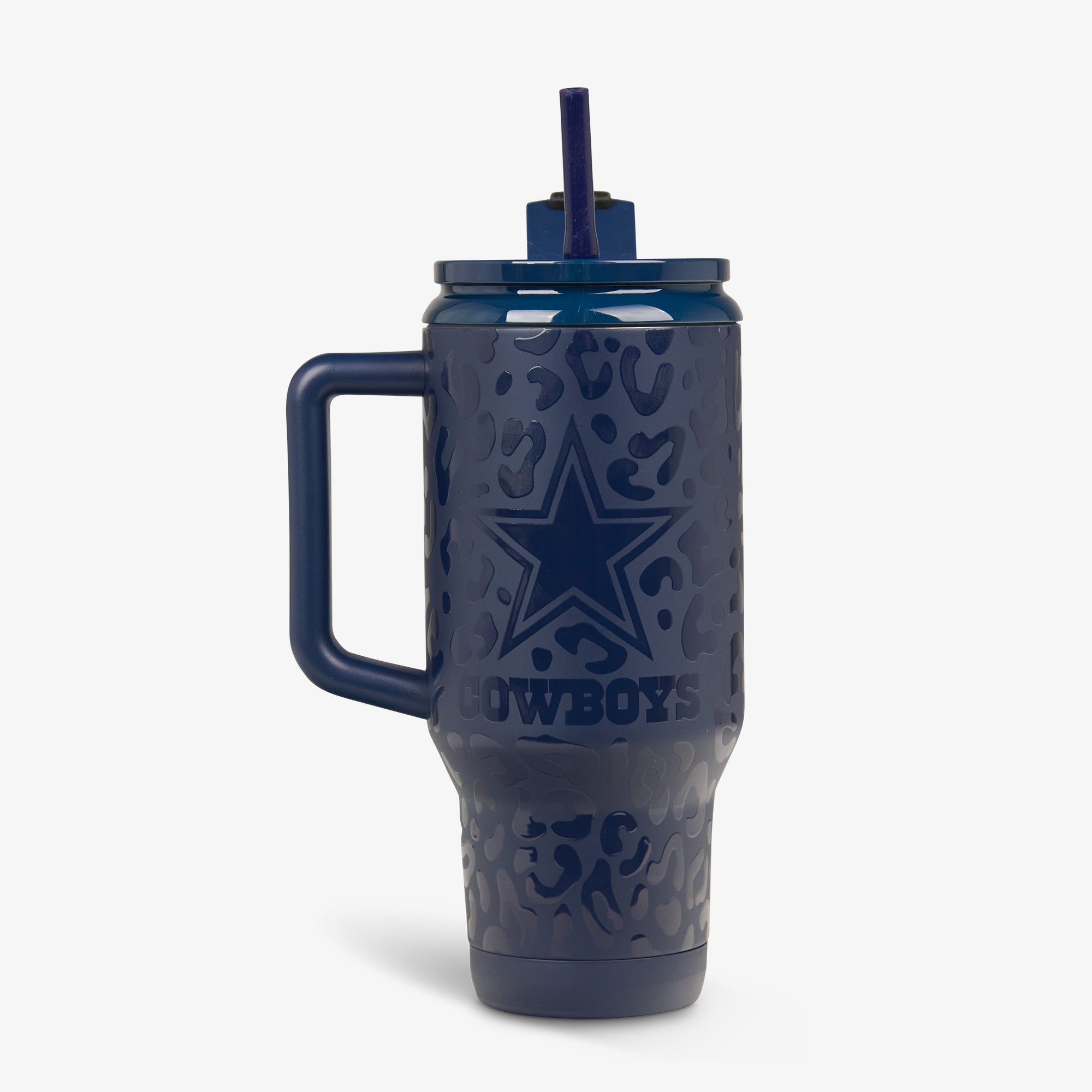 Dallas Cowboys 32 Oz Leopard Print Flip Top Travel Mug with Straw - Insulated Stainless Steel Tumbler for Coffee, Tea & Cold Drinks - Perfect for Game Day, Office & Outdoor Adventures