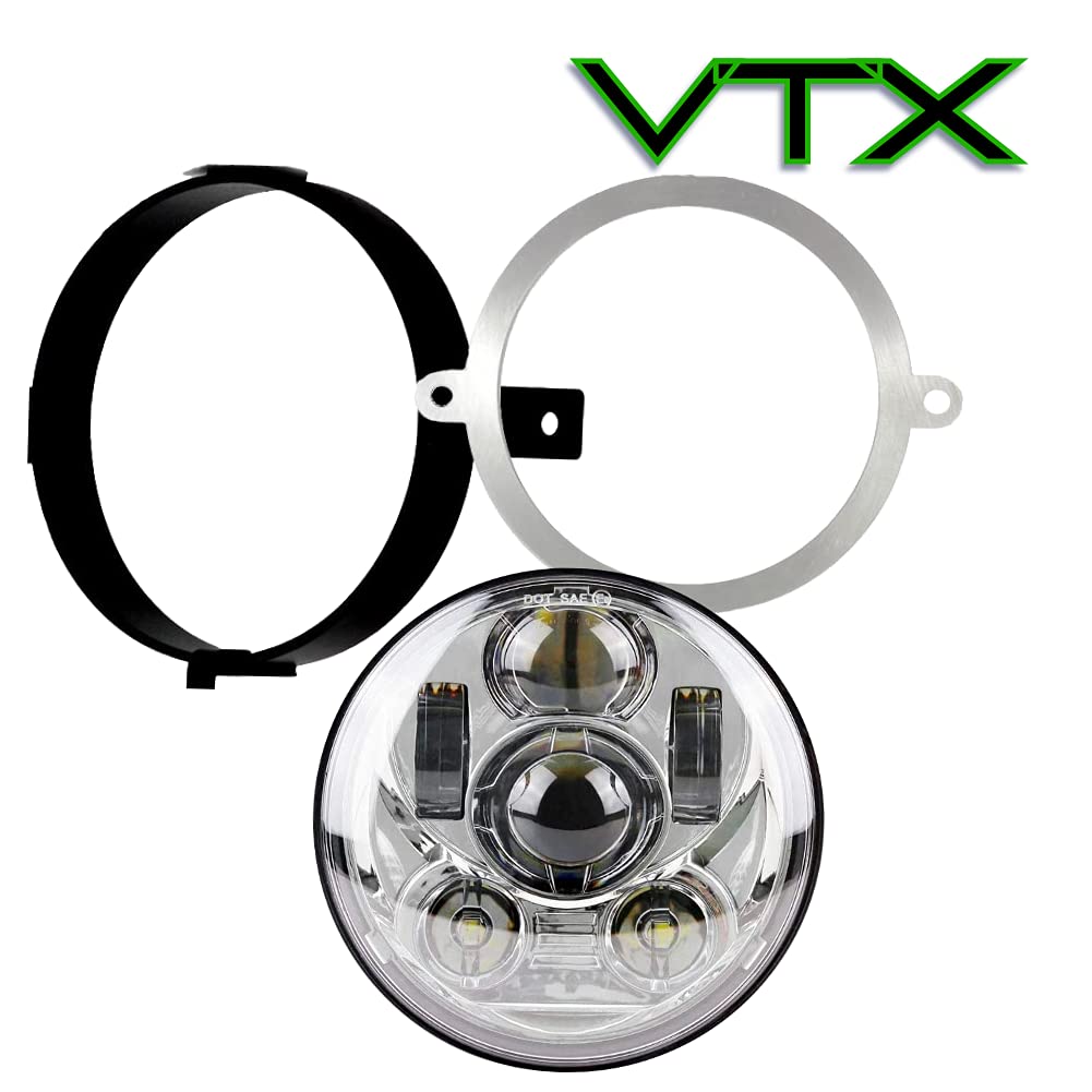 SLK-Lights VTX 5.75 Inch Chrome LED Projector Headlight - High Brightness Daymaker Round Motorcycle Light with Bracket & Hardware - Easy Plug & Play Installation for Honda VTX 1300 & VTX 1800 - Perfect for Night Riding, Commuting and Enhanced Road Visibility