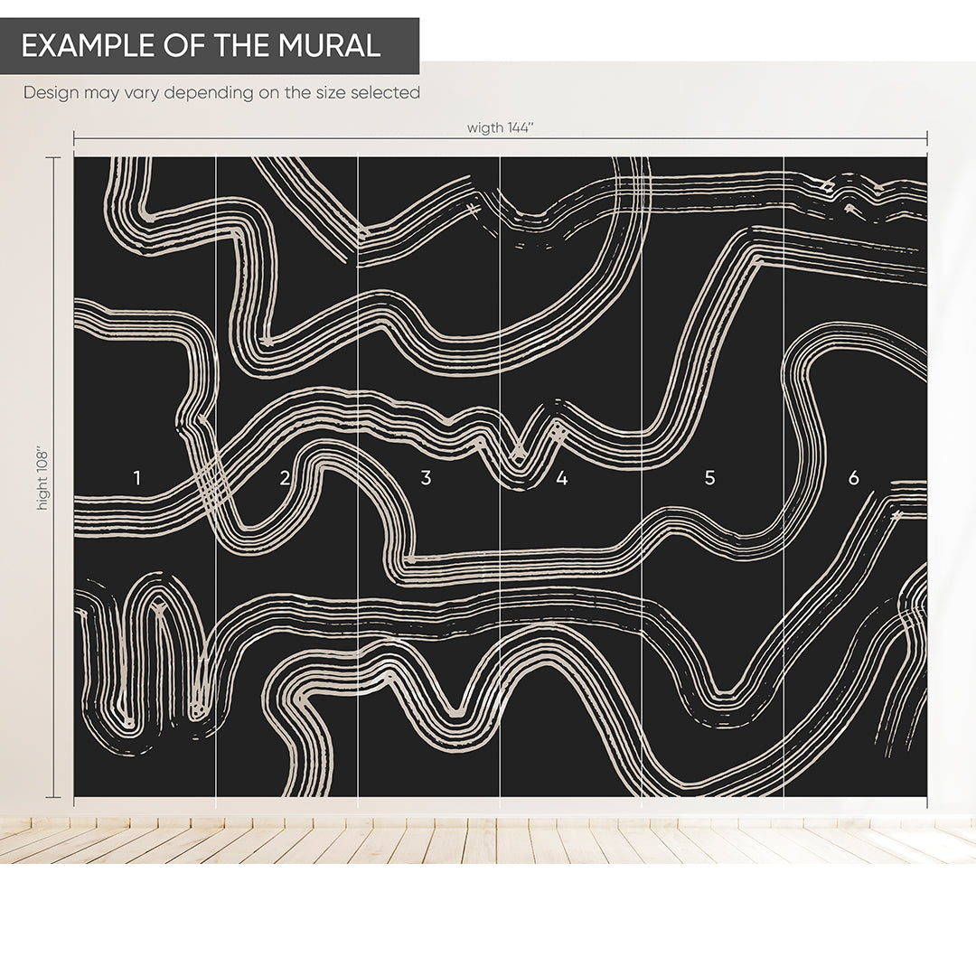 Black & Beige Brush Lines Wall Mural AM014 - Modern Abstract Wallpaper for Living Room, Bedroom & Office Decor