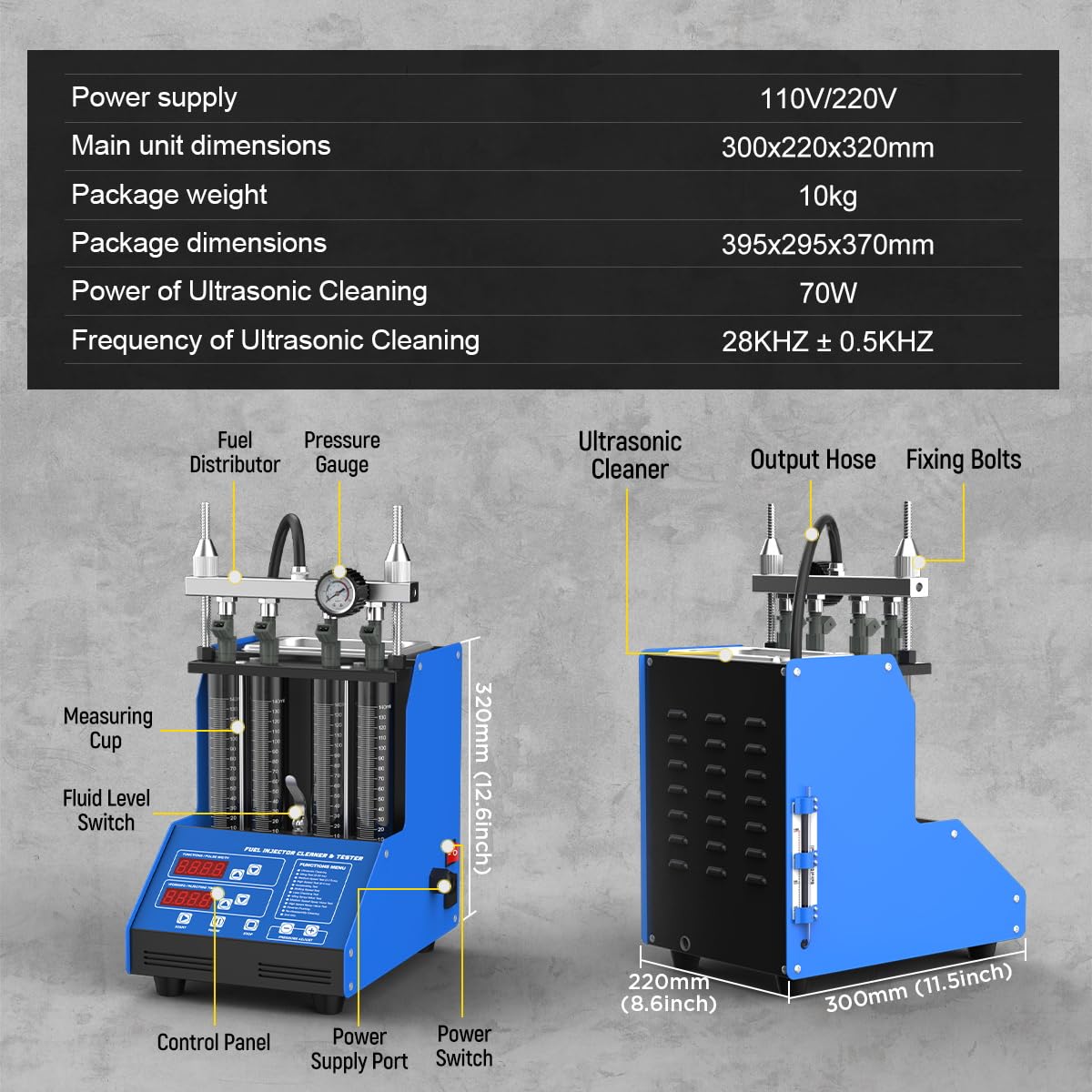 CMTOOL Ultrasonic Fuel Injector Cleaner Machine - 9 Test Modes, 800ml Tank for Auto & Motorcycle Maintenance | Professional Automotive Tool Kit for Engine Performance & Fuel System Cleaning