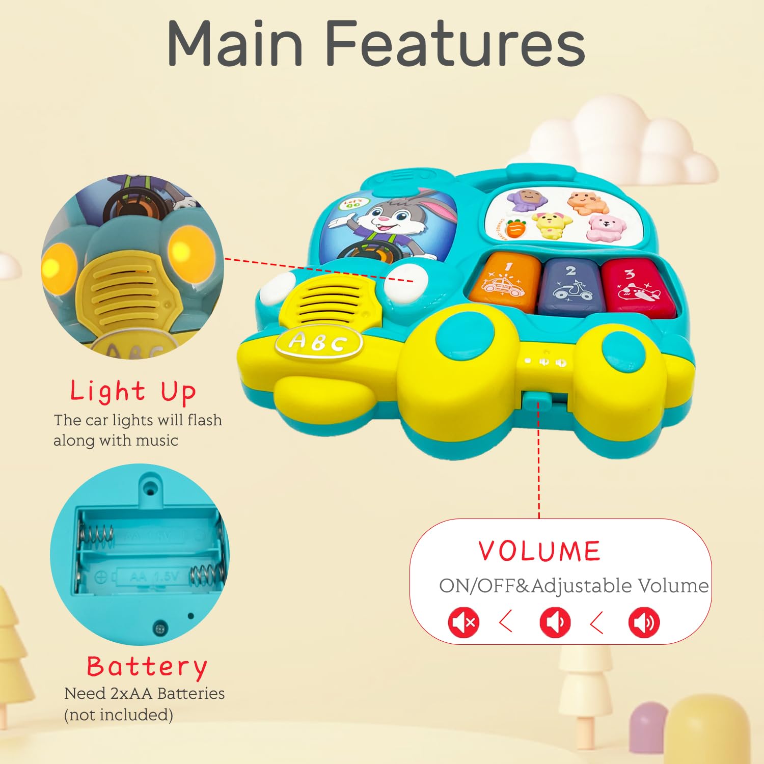 **Baby Piano Toy for Toddlers 18+ Months - Light Up Musical Keyboard with Early Learning Sounds - Educational Infant Toy for Boys & Girls - Perfect Gift for Birthdays & Holidays (Car Theme) - Great for Playtime, Learning & Sensory Development**