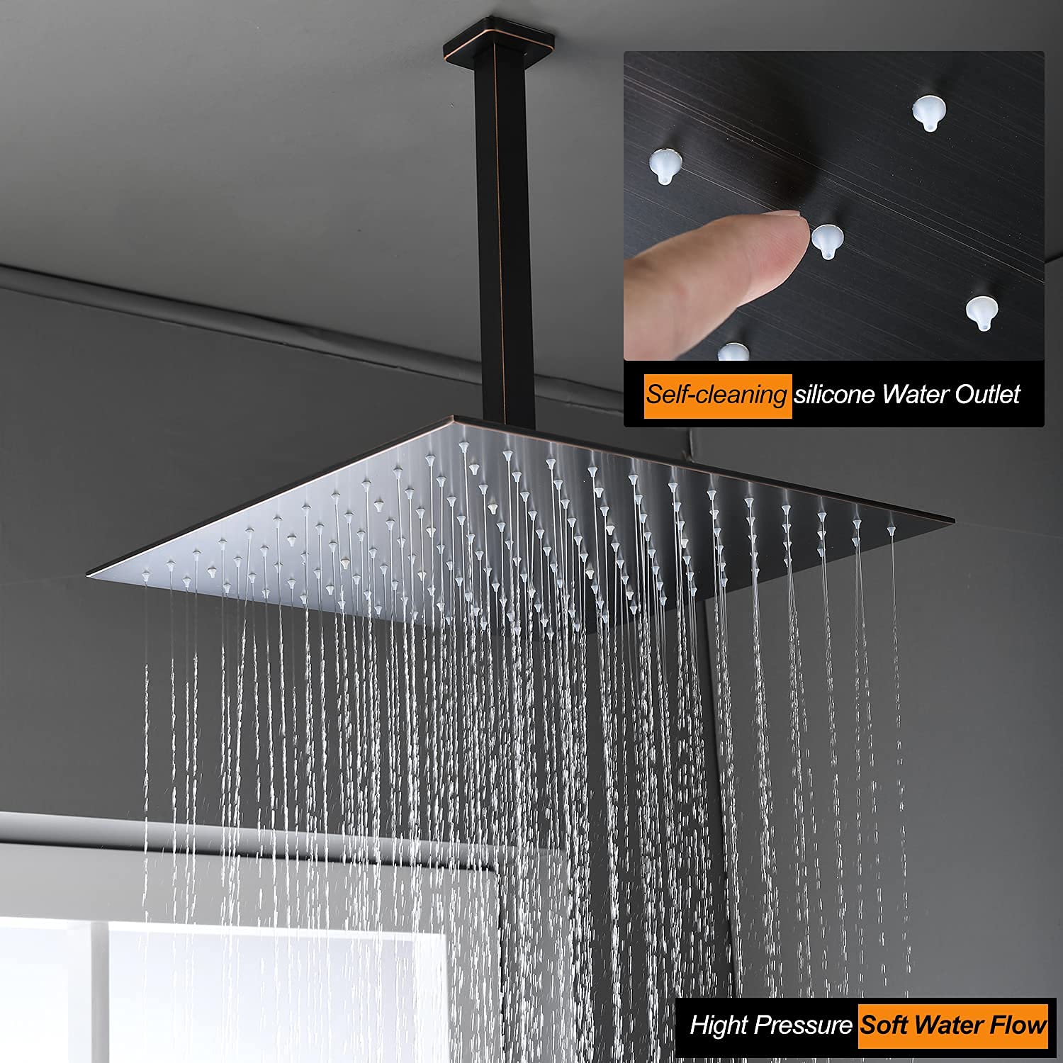 Oil Rubbed Bronze Rain Shower System - 16 Inch Ceiling Mounted Shower Faucet with Full Body Jets, Overhead Rainfall Shower & Handheld Sprayer - Pressure Balance Valve Kit & Trim - Perfect for Spa-Like Bathroom Experience & Luxury Home Renovation