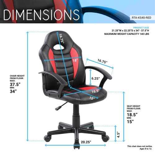 Ergonomic Gaming Chair for Office & Home - Adjustable Reclining Racing Style Computer Chair for Teens & Adults - Perfect for Gaming, Working, Studying in Bedroom or Workspace - Red