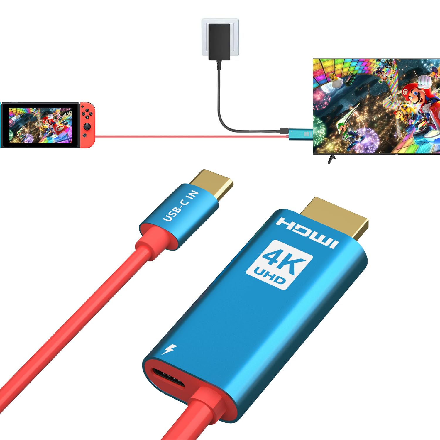 Nintendo Switch & OLED Dock - 4K USB C to HDMI Adapter Charger Cable (6.6FT/2M) for Portable Projector Screen, Laptop, iPhone 15, Samsung & Steam Deck | TV Docking Station Accessories | Perfect for Gaming, Travel & Home Entertainment