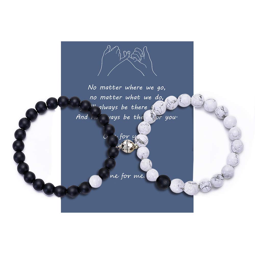 Magnetic Couples Bracelets for Women & Men - Natural Stone Beads Matching Set with Strong Attraction - Perfect for Long Distance Relationships, Anniversaries & Romantic Gifts