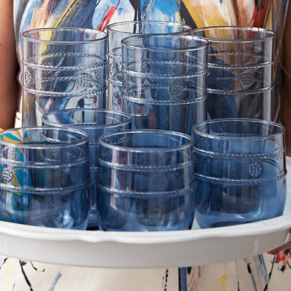 Juliska Dark Blue Isabella Large Acrylic Beverage Glass - Clear Embossed Drinking Cup for Wine, Cocktails & Iced Tea - Perfect for Parties, Weddings & Home Entertaining