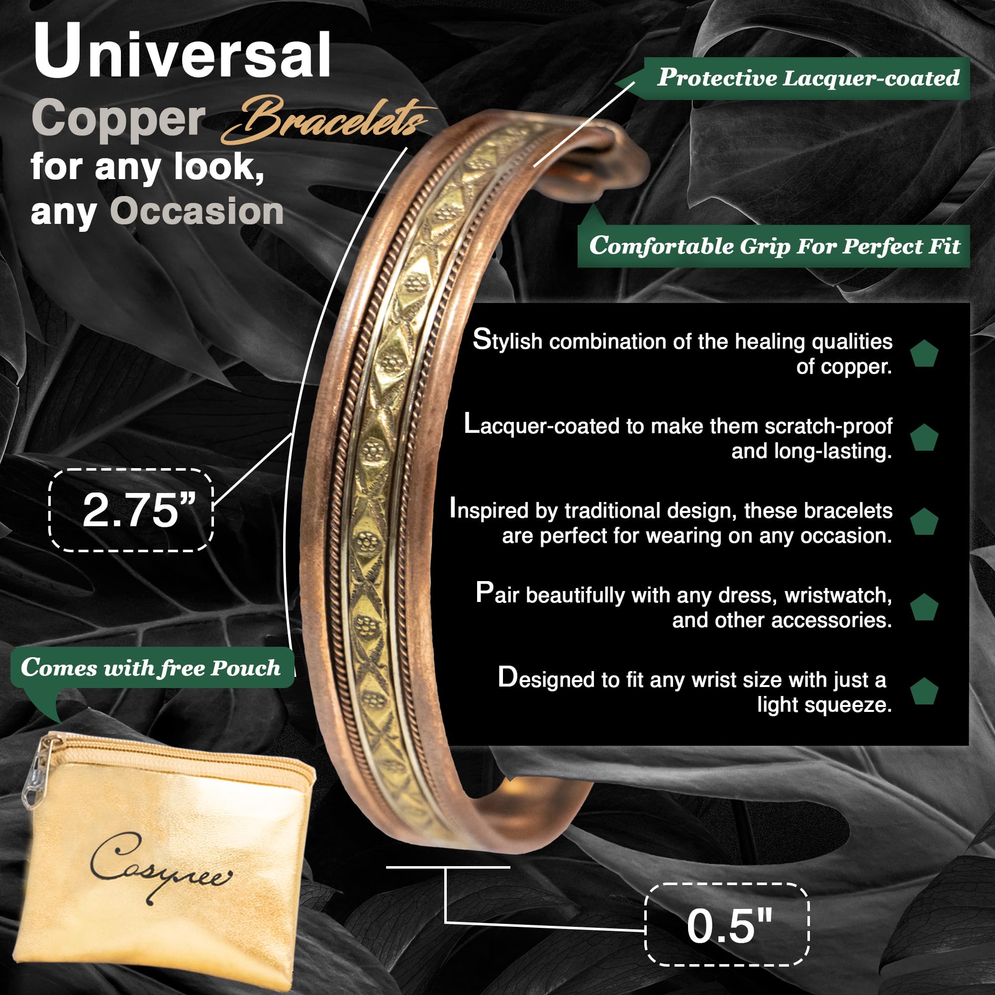 Authentic Tibetan Copper Bracelets for Women & Men - Handcrafted India Pattern Spiritual Yoga Jewelry - Unisex Cobre Pulsera & Cobre Bracelet - Perfect for Meditation, Yoga & Boho Fashion