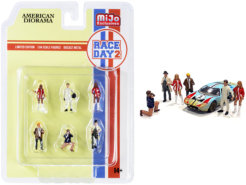 American Diorama 1/64 Scale Race Day 2 Diecast Figurine Set - 6 Piece Collectible Model Cars for Racing Scenes & Diorama Displays - Perfect for RC Tracks, Model Train Layouts & Toy Car Collections